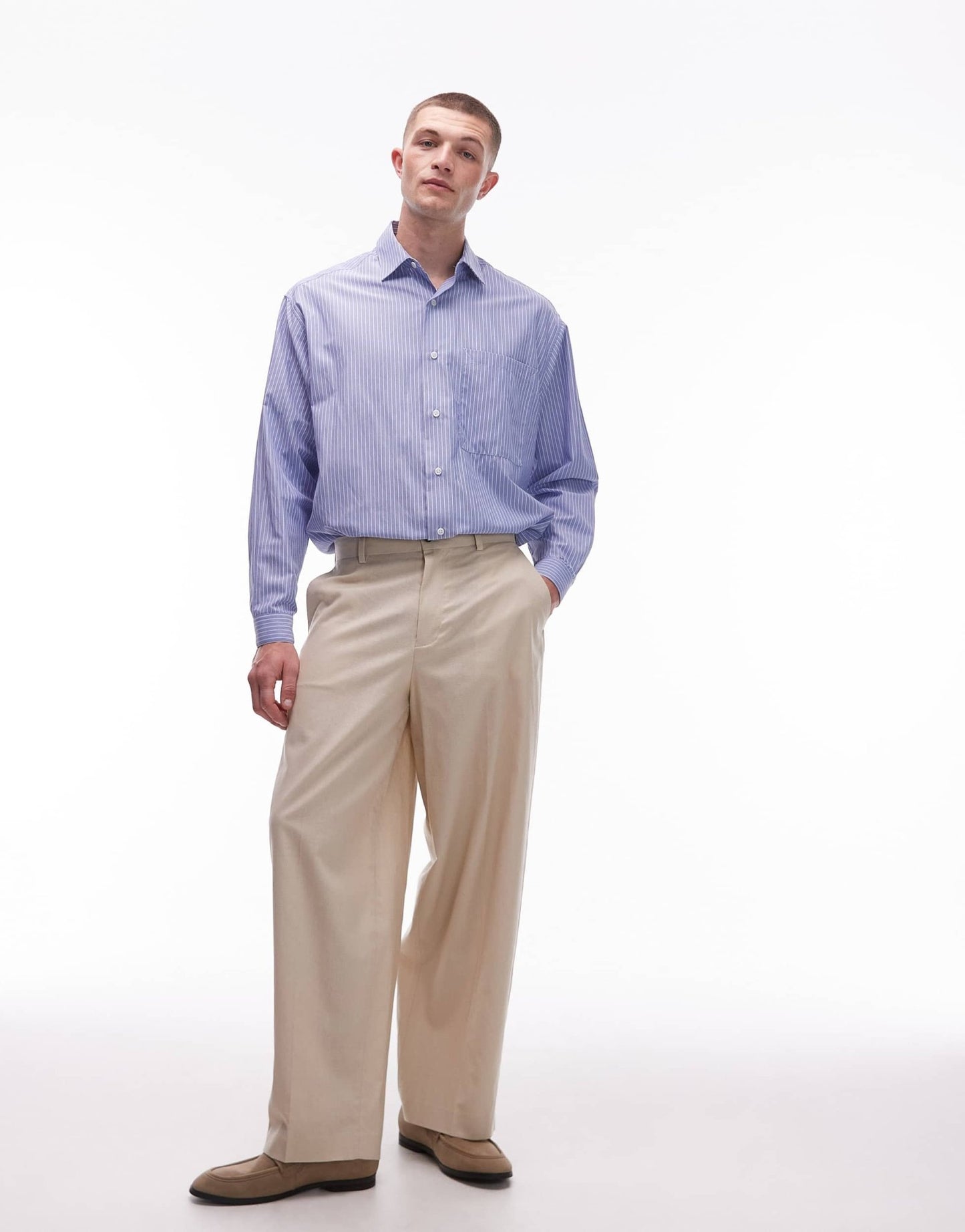 Topman wide leg linen blend trousers in stone - ASOS Sample Sale