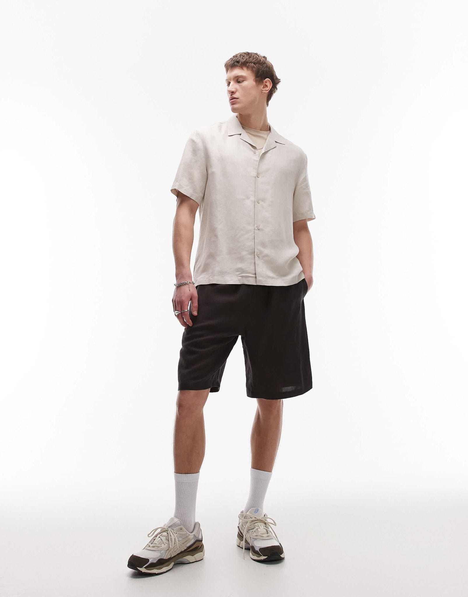 Topman wide leg linen short in black - ASOS Sample Sale
