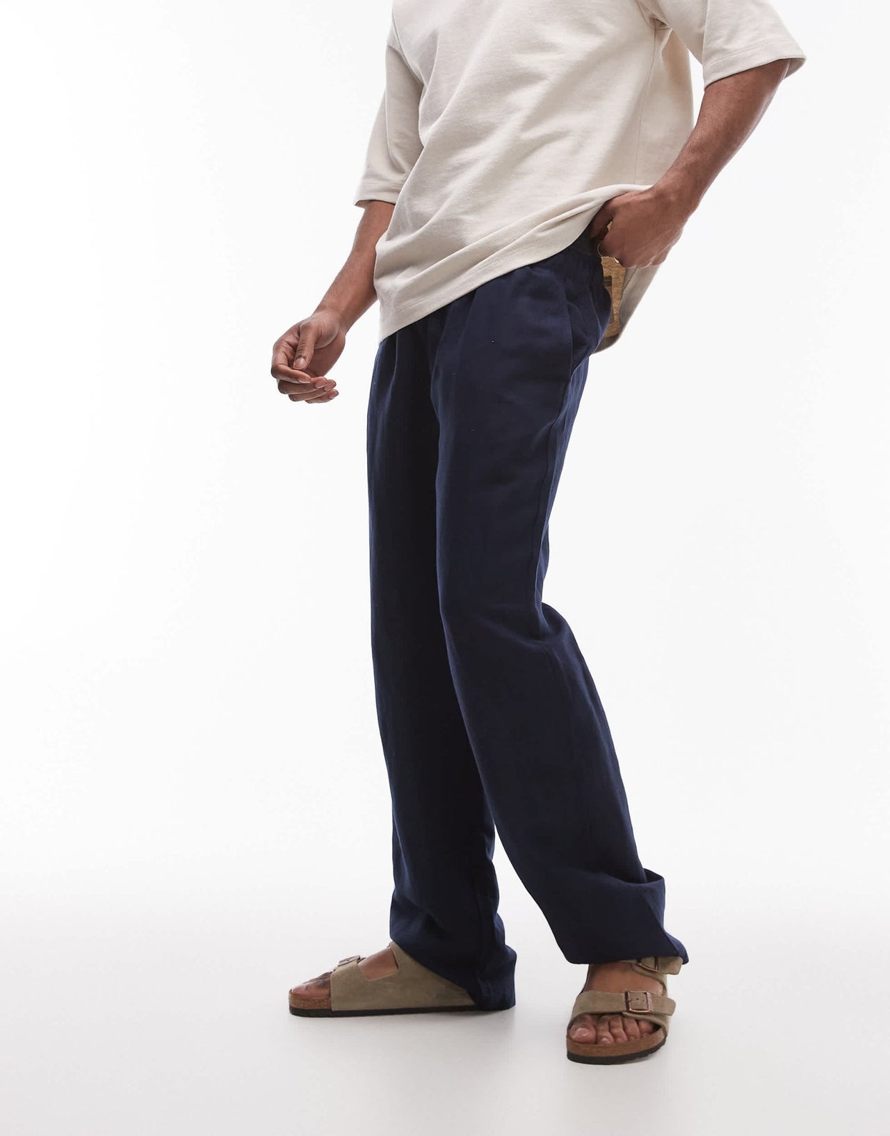 Topman wide leg linen trouser in navy - ASOS Sample Sale