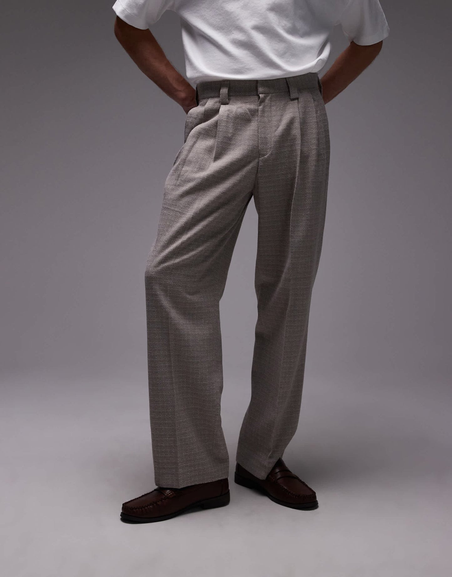 Topman wide leg texture suit trousers in stone - ASOS Sample Sale