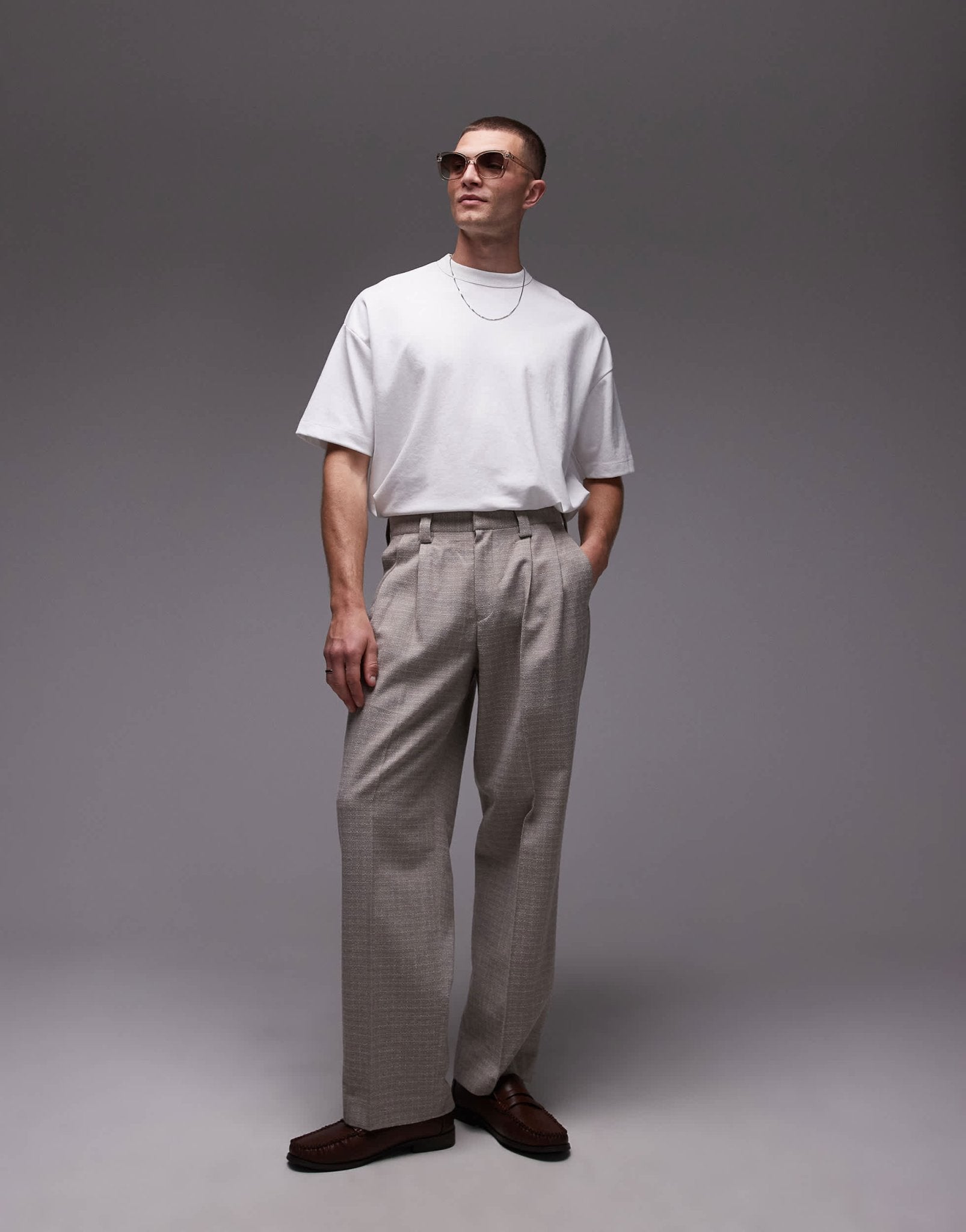 Topman wide leg texture suit trousers in stone - ASOS Sample Sale