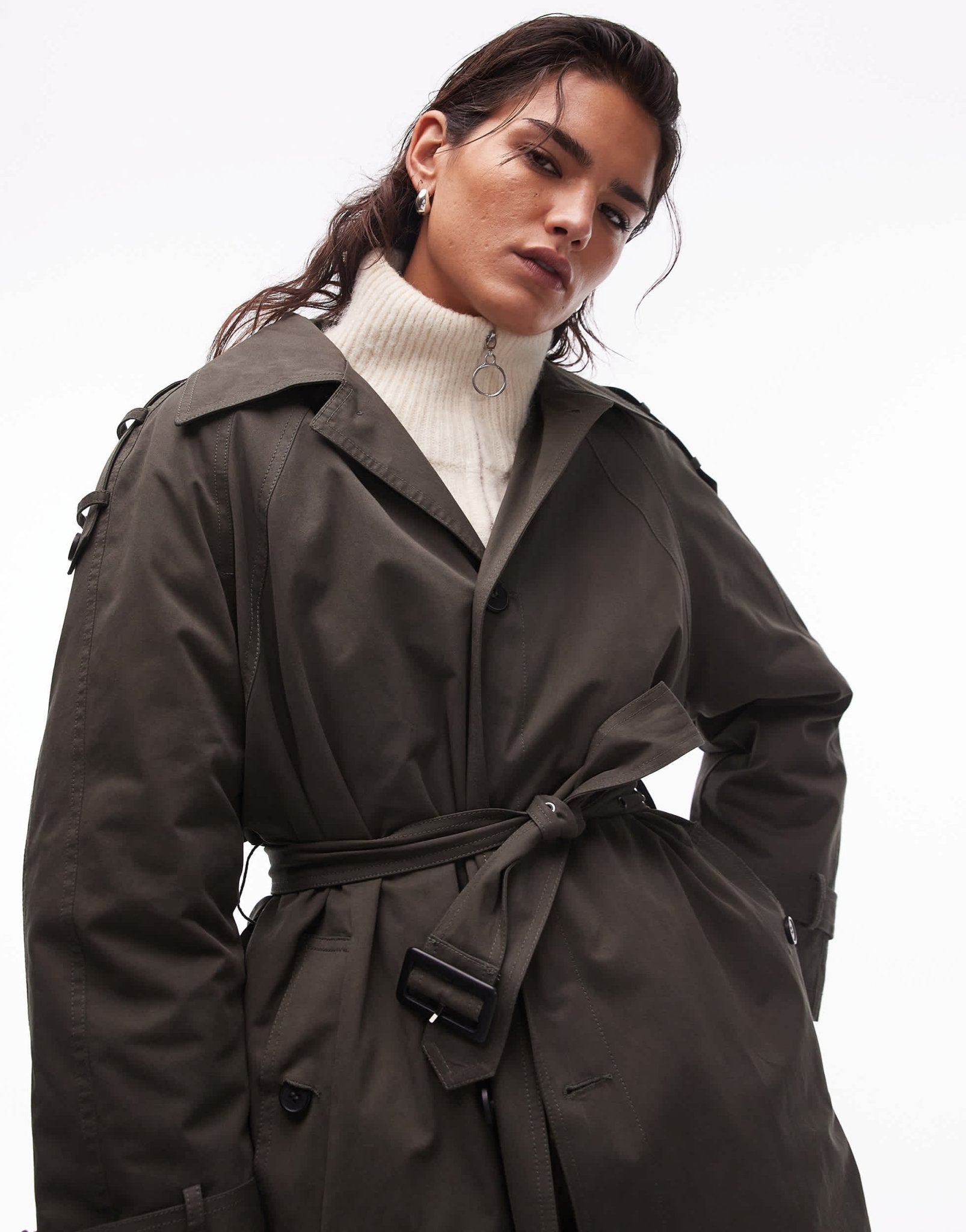 Topshop 2in1 liner trench coat in dark green - ASOS Sample Sale