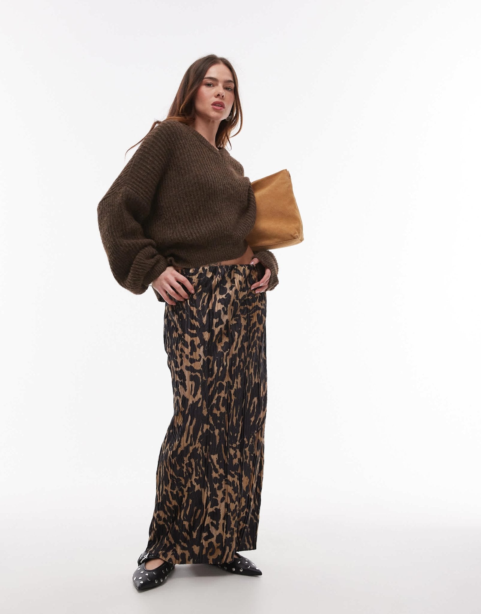Topshop abstract animal plisse midaxi skirt in multi - ASOS Sample Sale