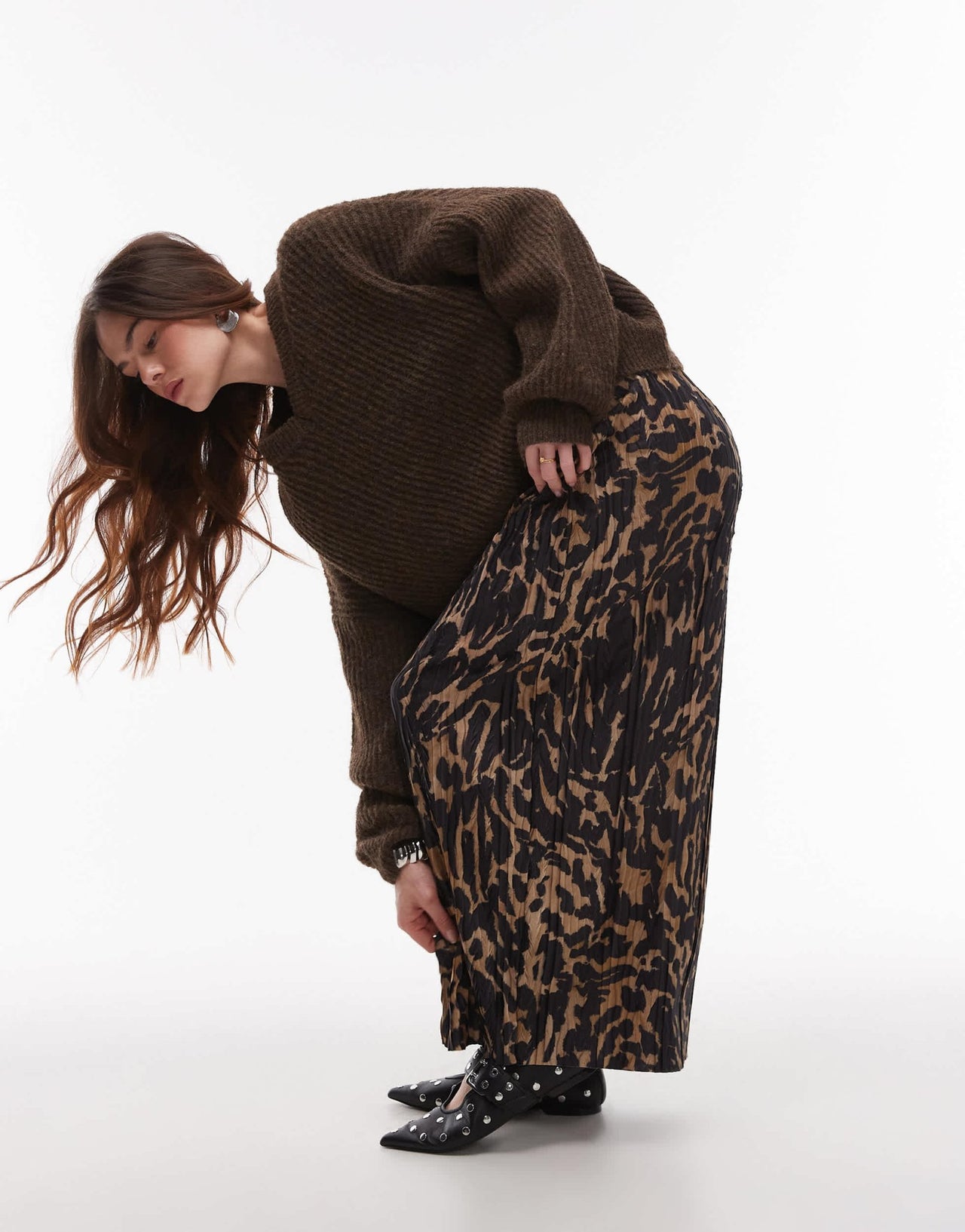 Topshop abstract animal plisse midaxi skirt in multi - ASOS Sample Sale