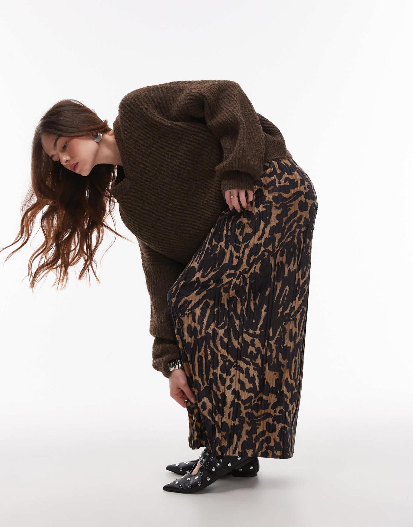 Topshop abstract animal plisse midaxi skirt in multi - ASOS Sample Sale