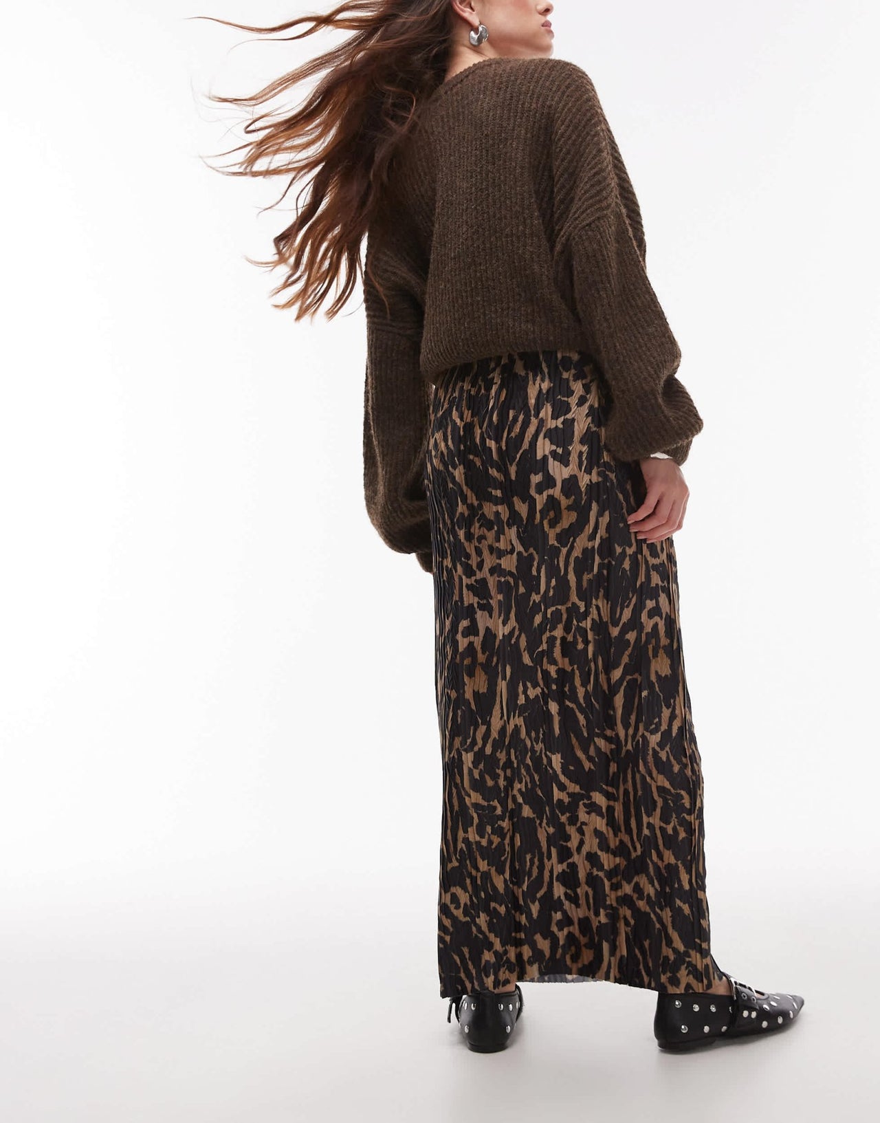 Topshop abstract animal plisse midaxi skirt in multi - ASOS Sample Sale