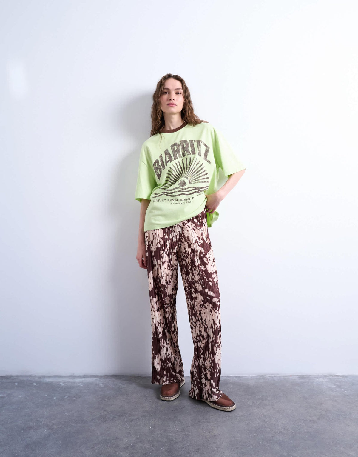 Topshop abstract animal print plisse trousers in brown - ASOS Sample Sale