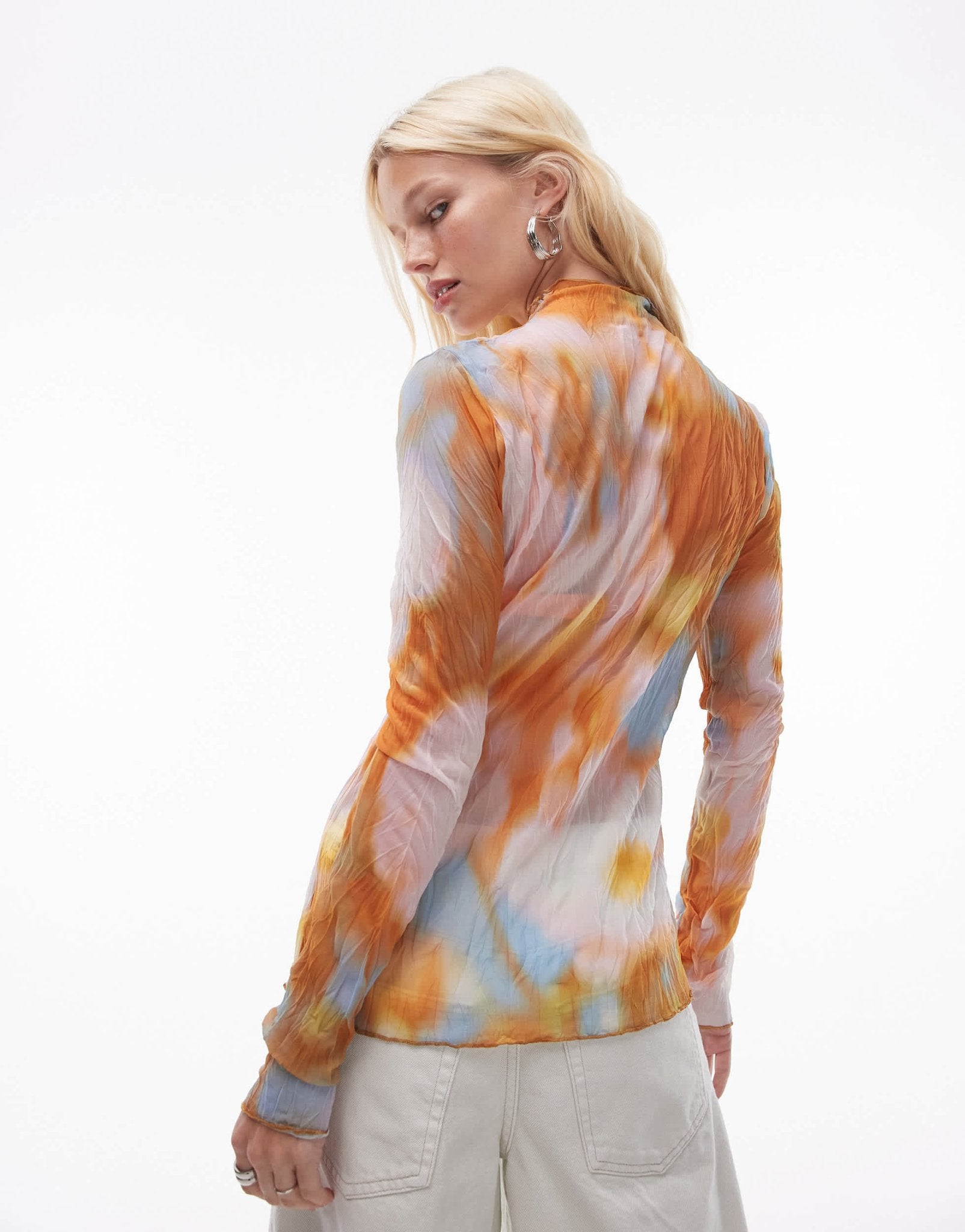 Topshop abstract floral crinkle long sleeve top in multi - ASOS Sample Sale