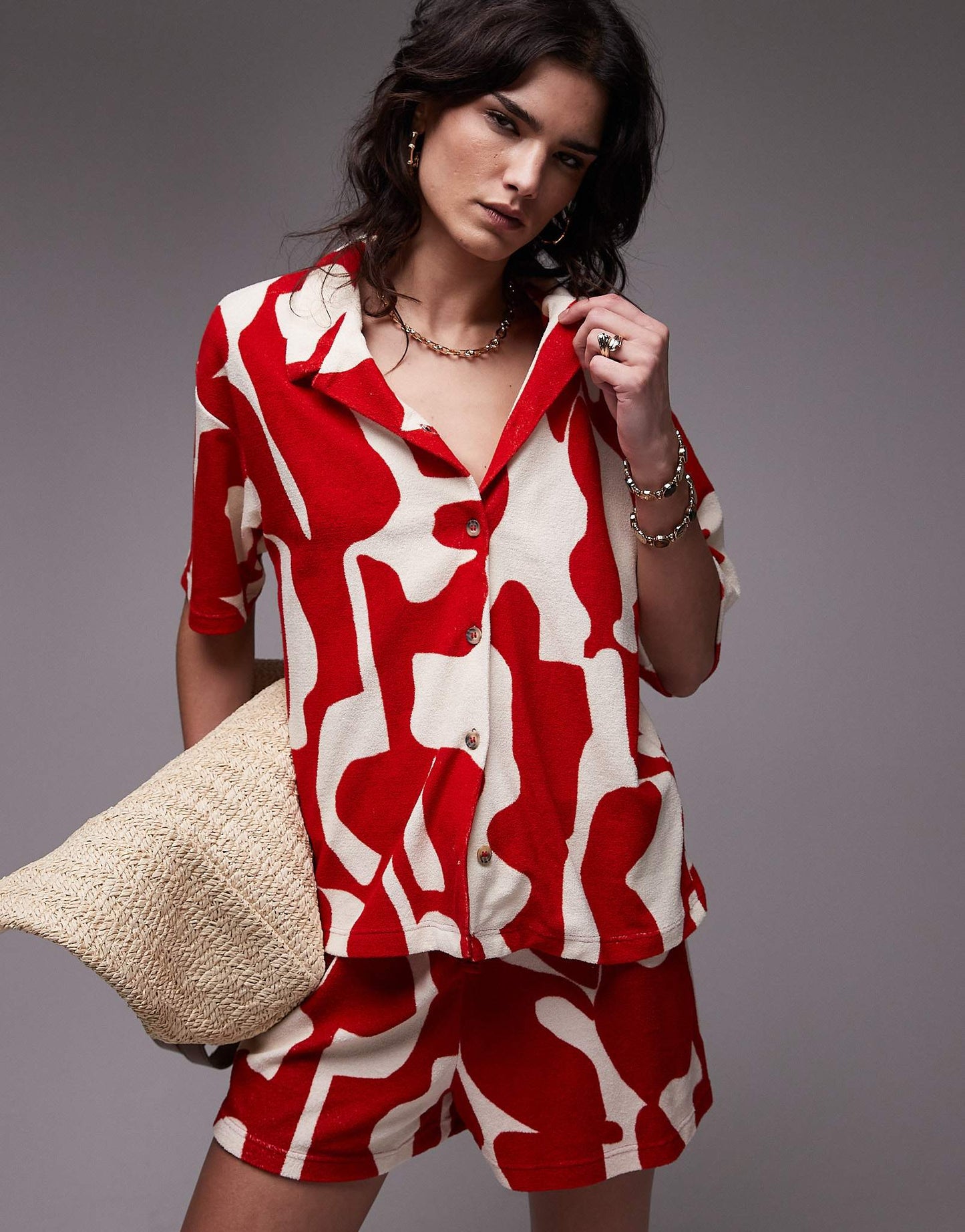 Topshop abstract print towelling shorts co-ord in red - ASOS Sample Sale