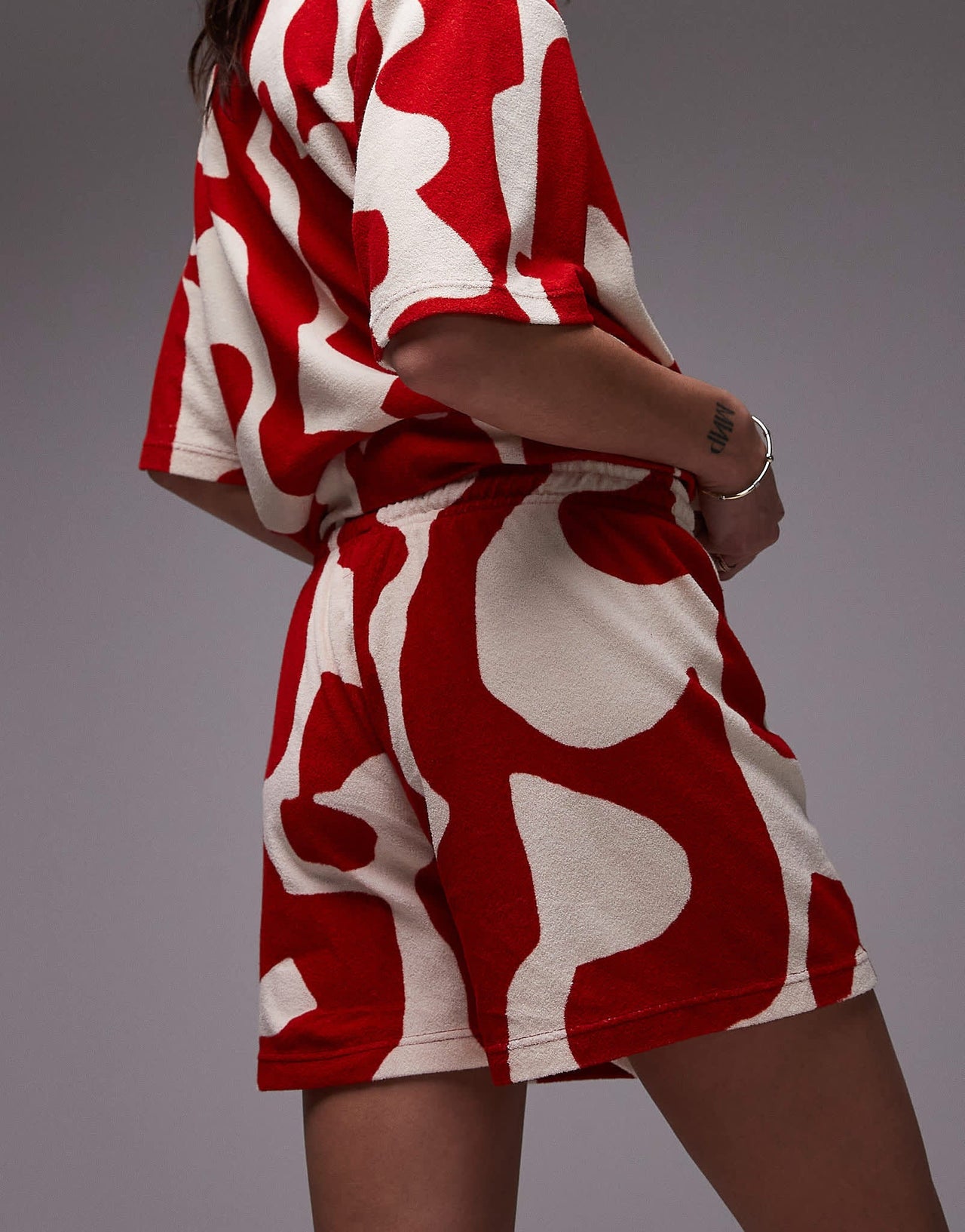 Topshop abstract print towelling shorts co-ord in red - ASOS Sample Sale