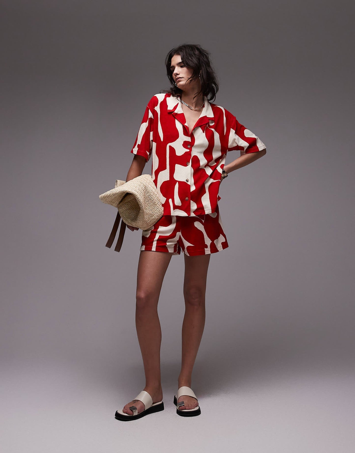 Topshop abstract print towelling shorts co-ord in red - ASOS Sample Sale