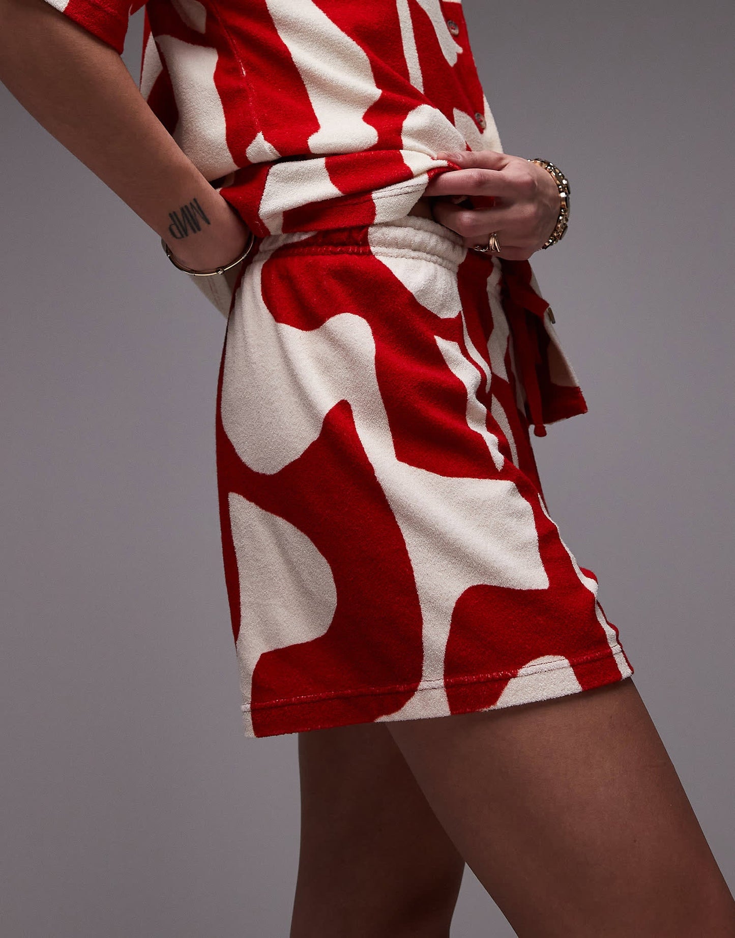 Topshop abstract print towelling shorts co-ord in red - ASOS Sample Sale