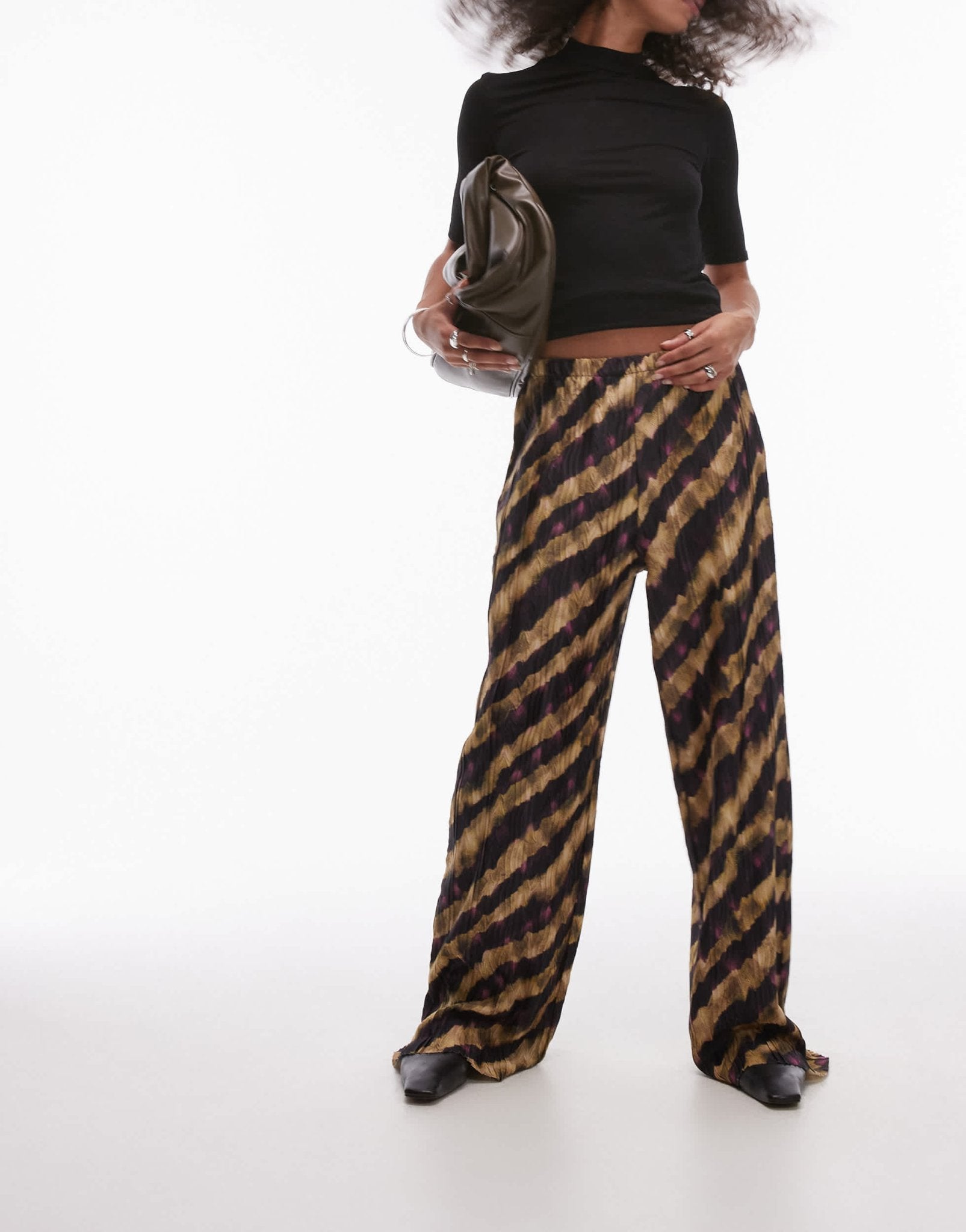Topshop abstract stripe plisse trousers in multi - ASOS Sample Sale