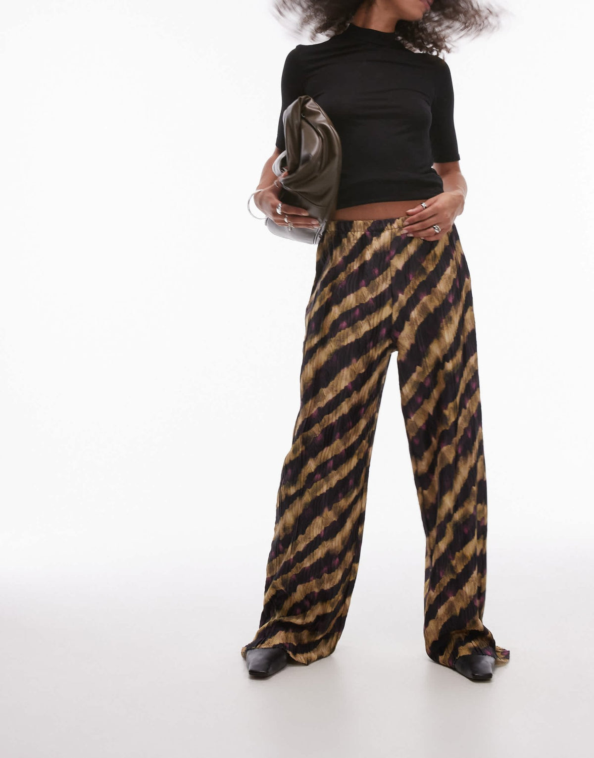 Topshop abstract stripe plisse trousers in multi - ASOS Sample Sale