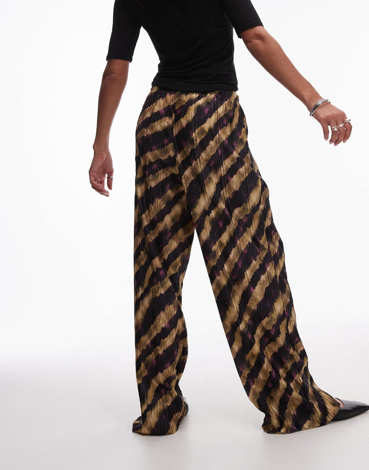Topshop abstract stripe plisse trousers in multi - ASOS Sample Sale