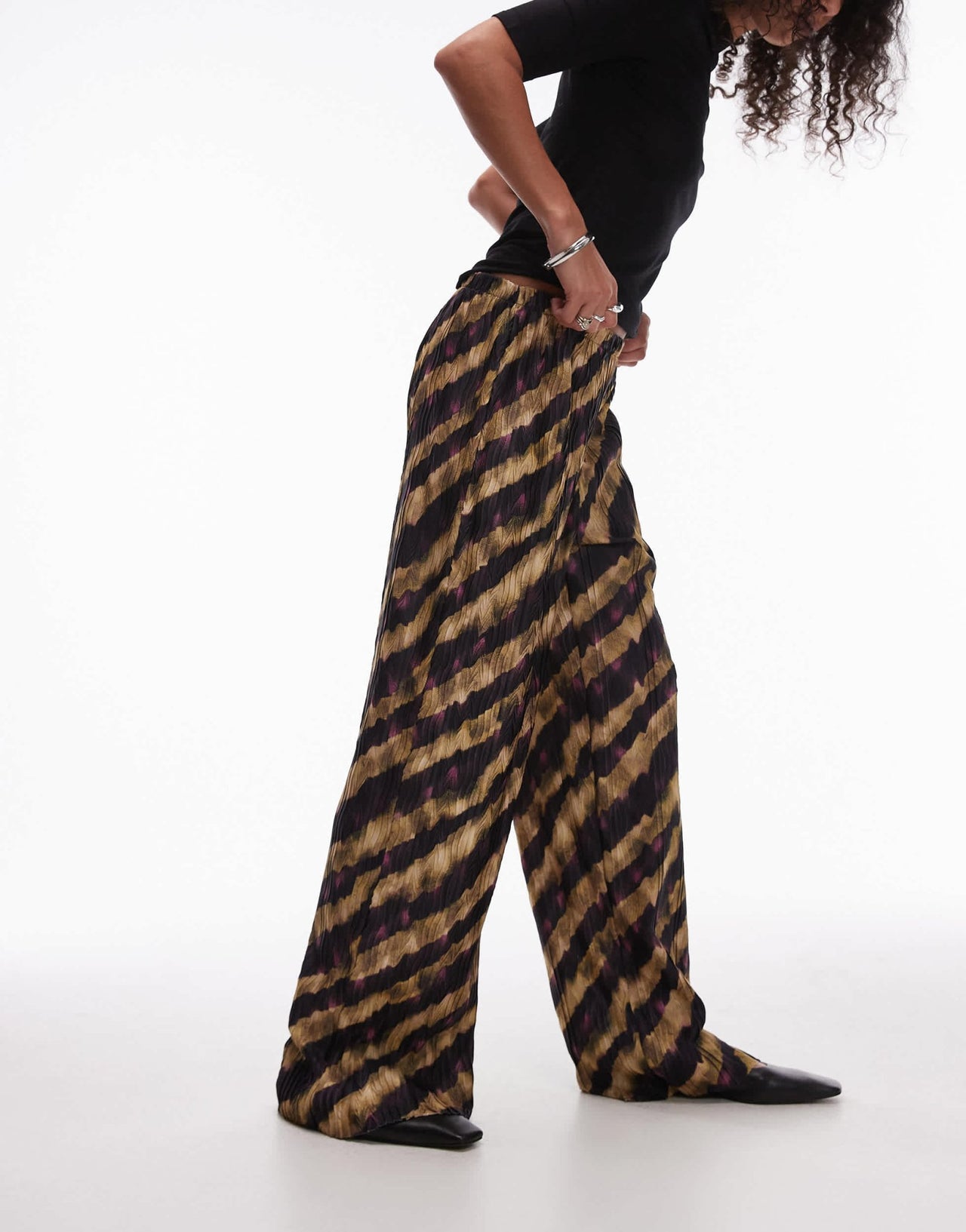 Topshop abstract stripe plisse trousers in multi - ASOS Sample Sale