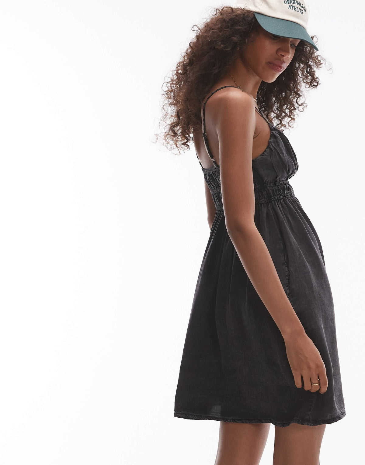 Topshop acid wash shirred channelled mini dress in grey - ASOS Sample Sale
