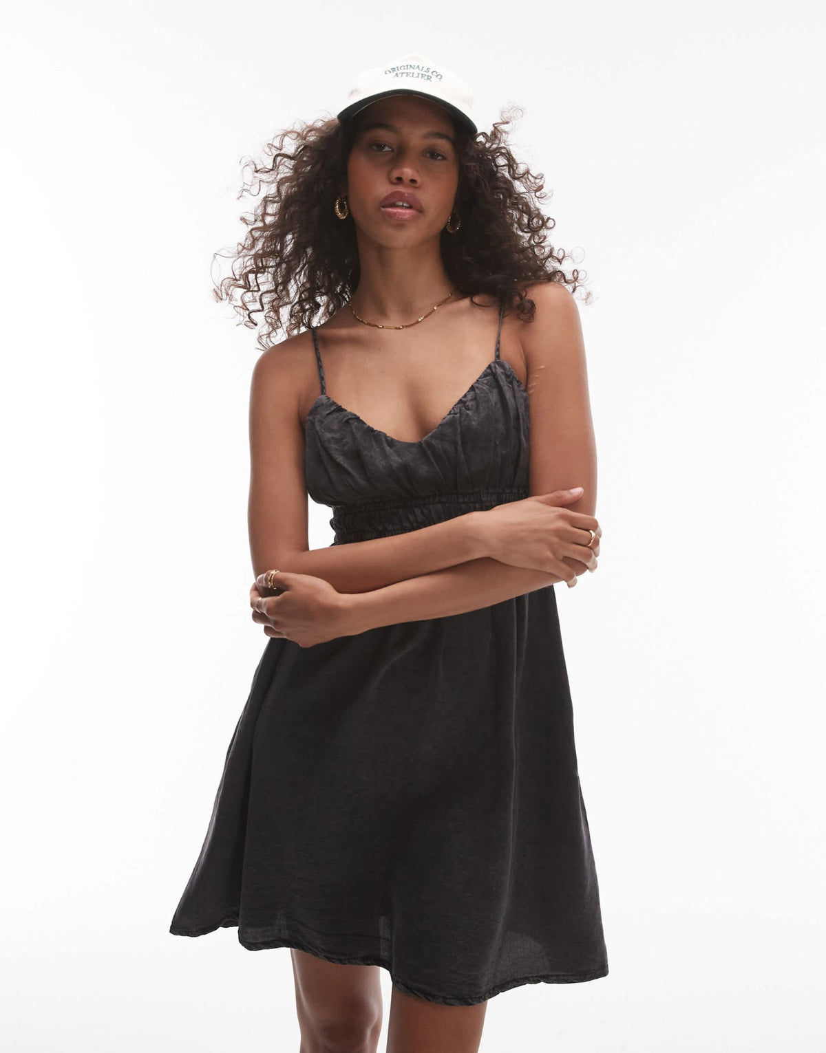 Topshop acid wash shirred channelled mini dress in grey - ASOS Sample Sale