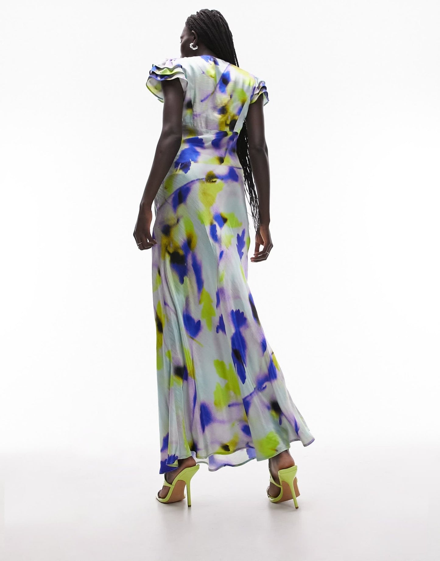 Topshop angel sleeve tie back midi dress in floral print - ASOS Sample Sale
