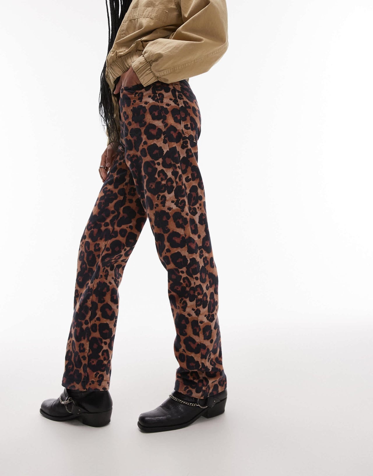 Topshop animal print high rise straight leg trouser in multi - ASOS Sample Sale
