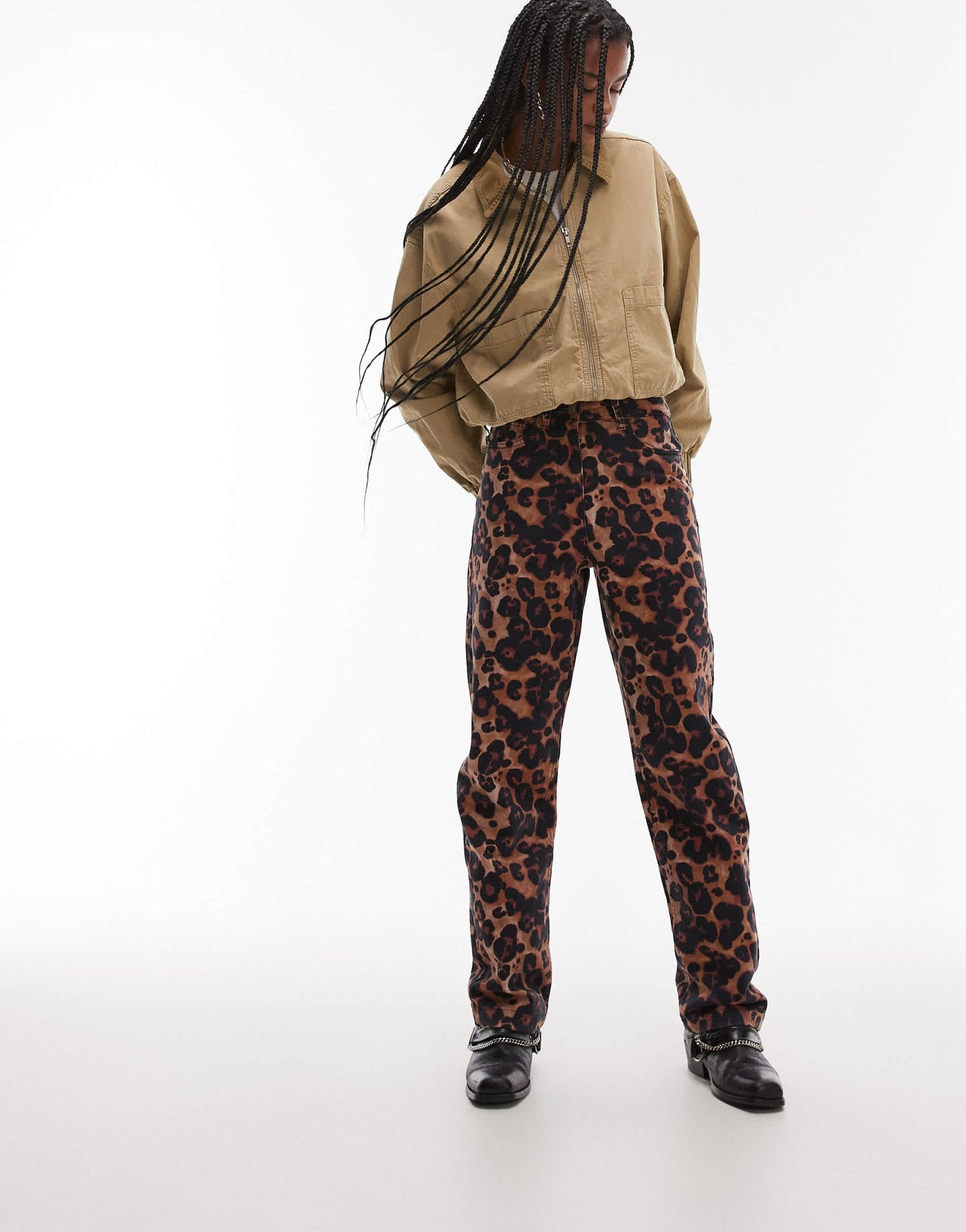 Topshop animal print high rise straight leg trouser in multi - ASOS Sample Sale