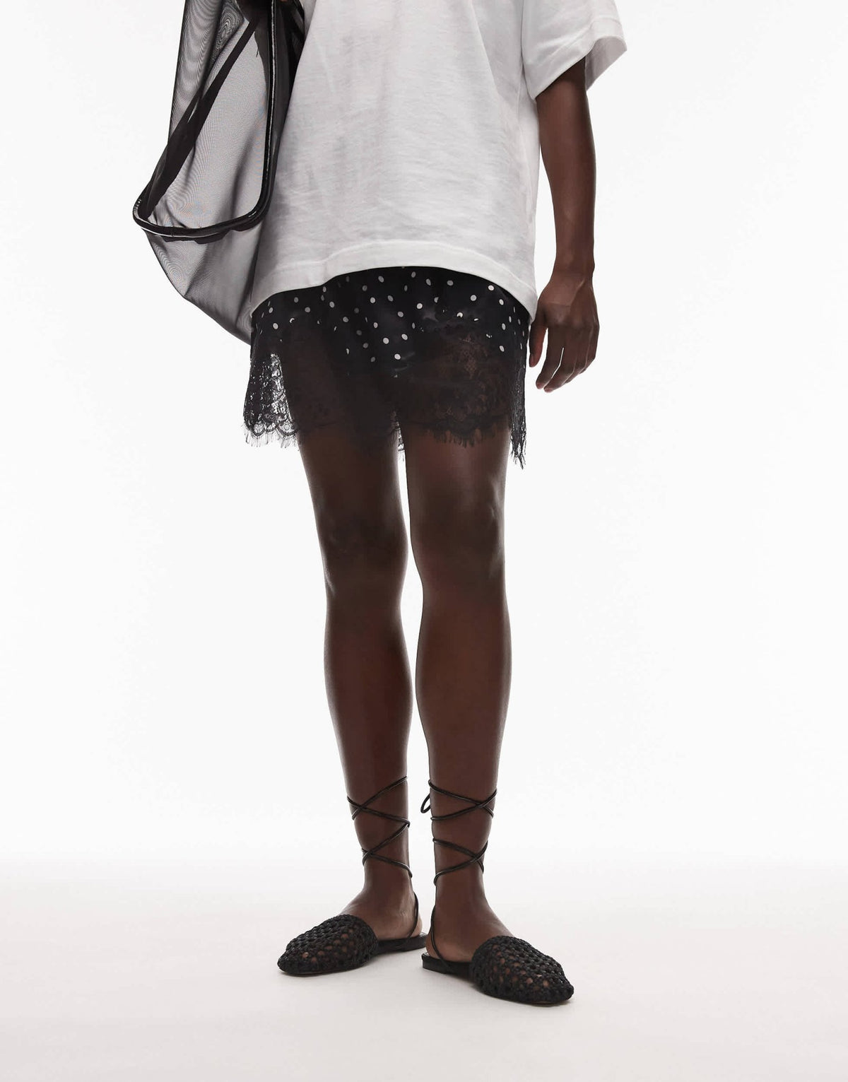 Topshop Arri woven tie up flat shoe in black - ASOS Sample Sale