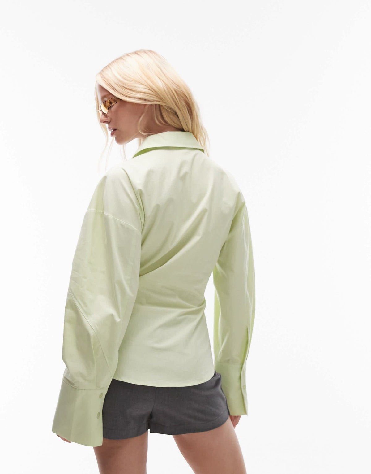 Topshop asymmetric placket cinch shirt in green - ASOS Sample Sale
