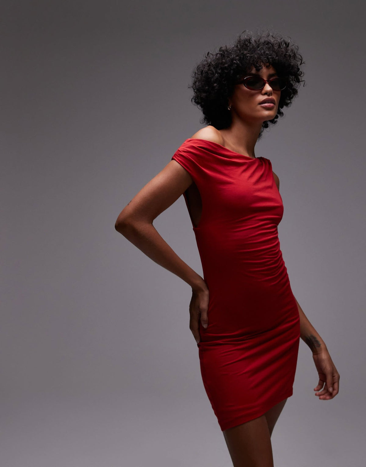 Topshop asymmetric twist detail mini dress in red - ASOS Sample Sale