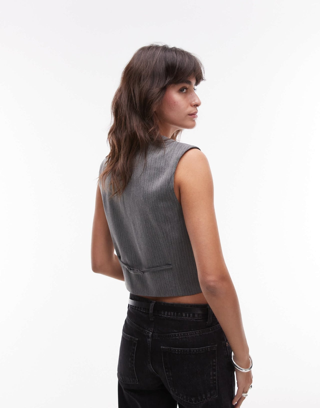 Topshop asymmetric wrap waistcoat in charcoal - ASOS Sample Sale