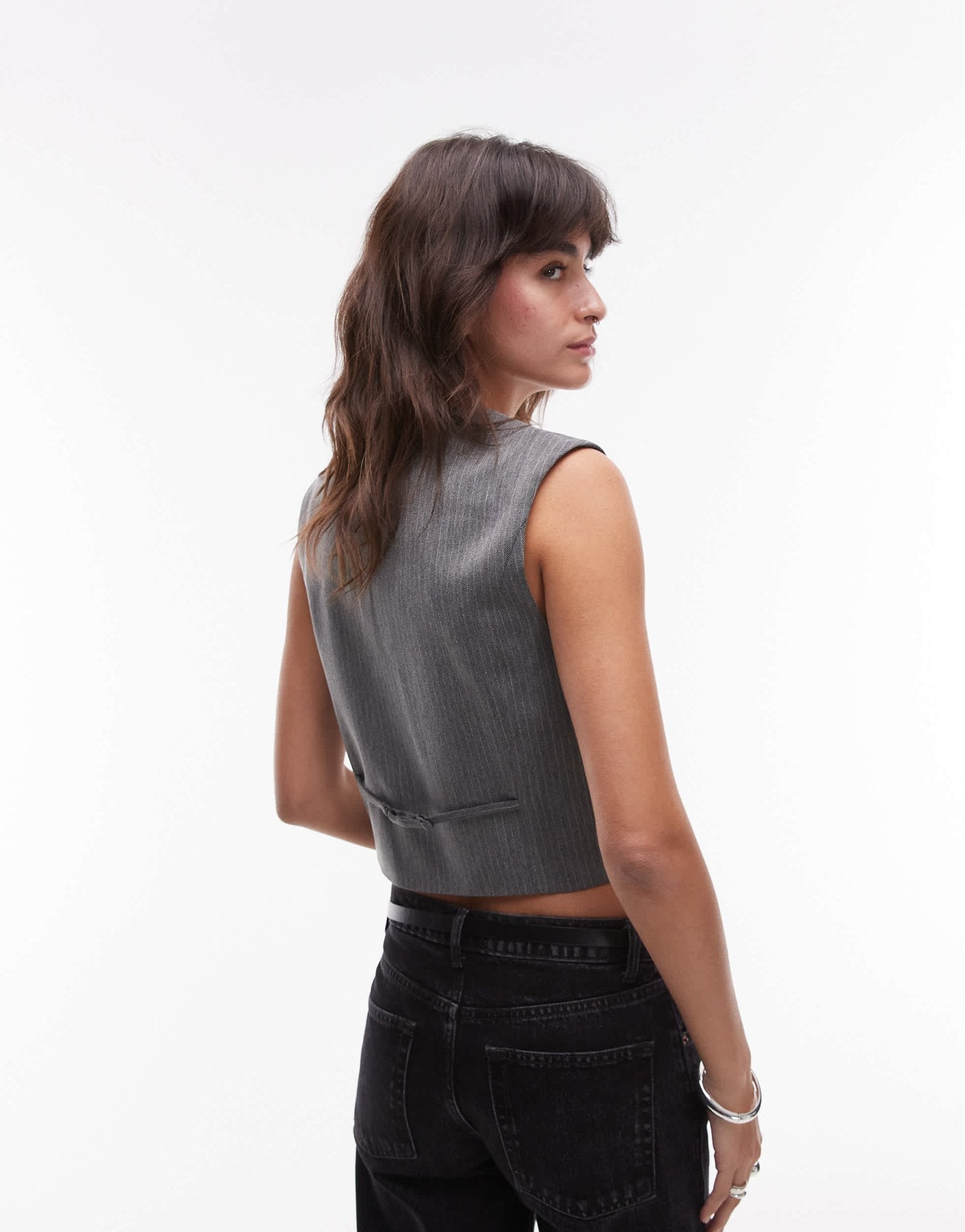Topshop asymmetric wrap waistcoat in charcoal - ASOS Sample Sale