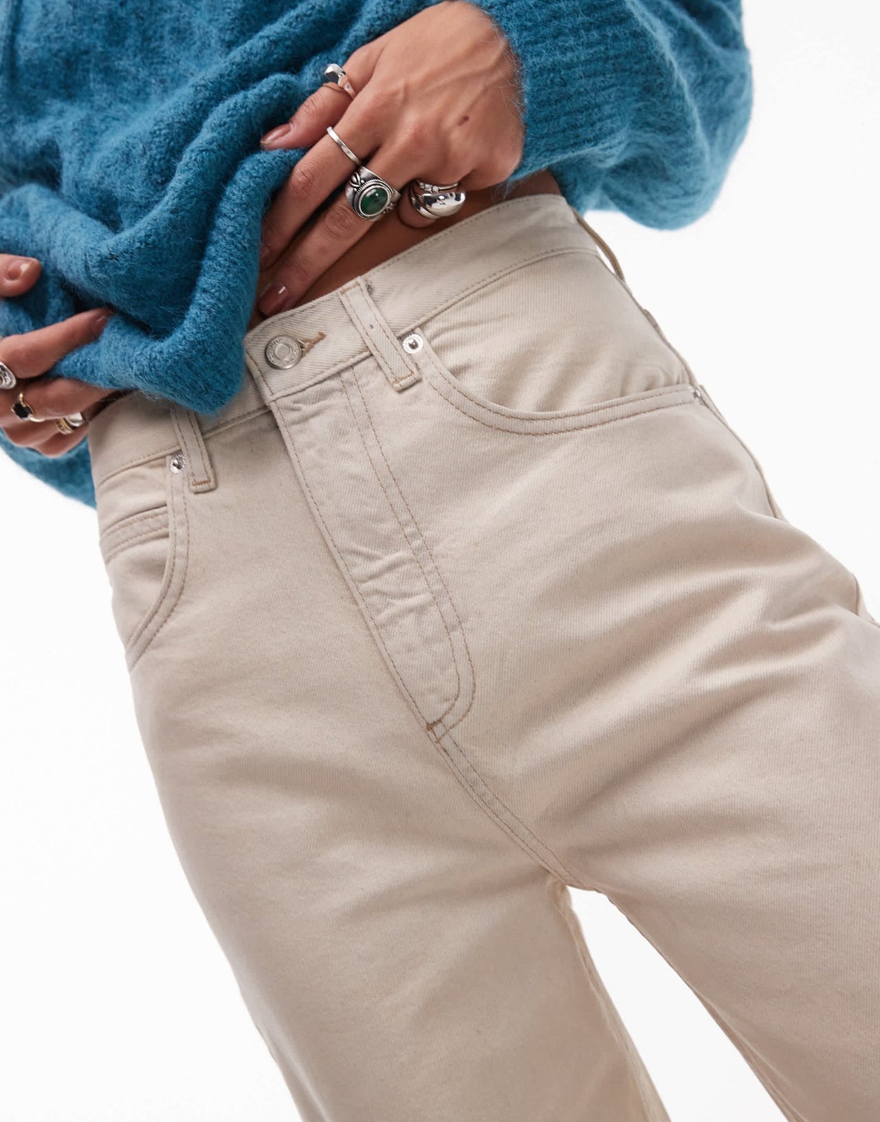 Topshop Baggy high rise Baggy clear coated jean in sand - ASOS Sample Sale