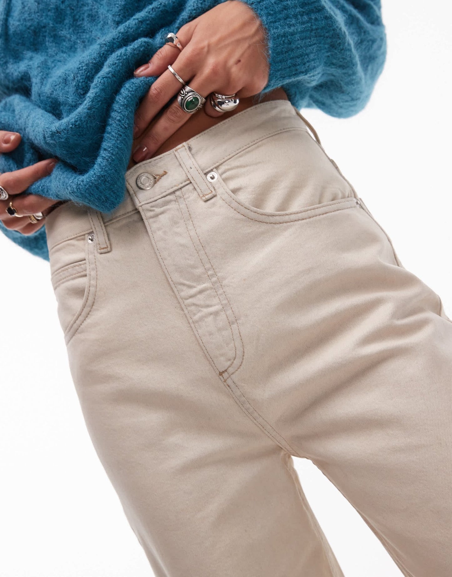 Topshop Baggy high rise Baggy clear coated jean in sand - ASOS Sample Sale