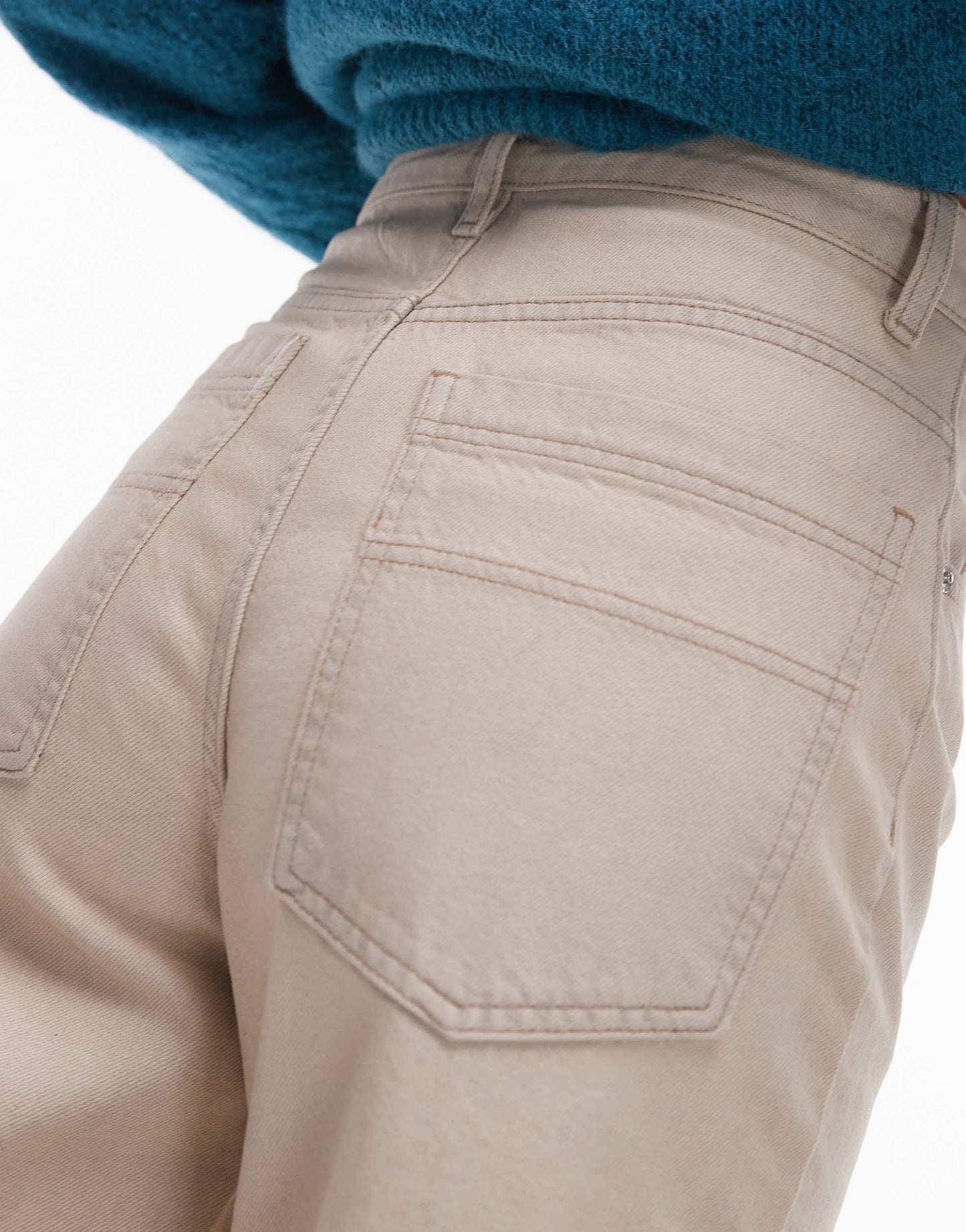 Topshop Baggy high rise Baggy clear coated jean in sand - ASOS Sample Sale
