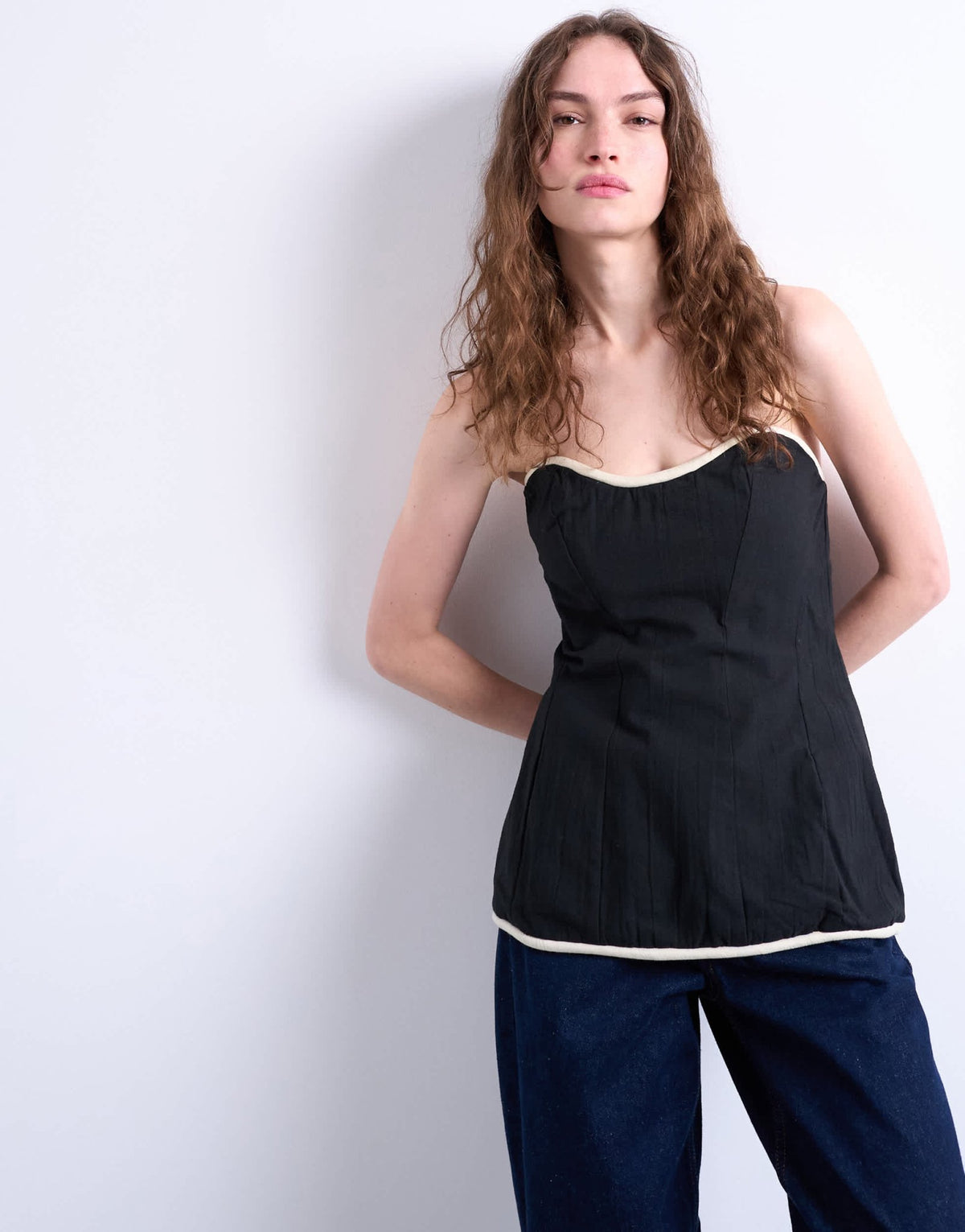 Topshop bandeau in black with white tubing - ASOS Sample Sale