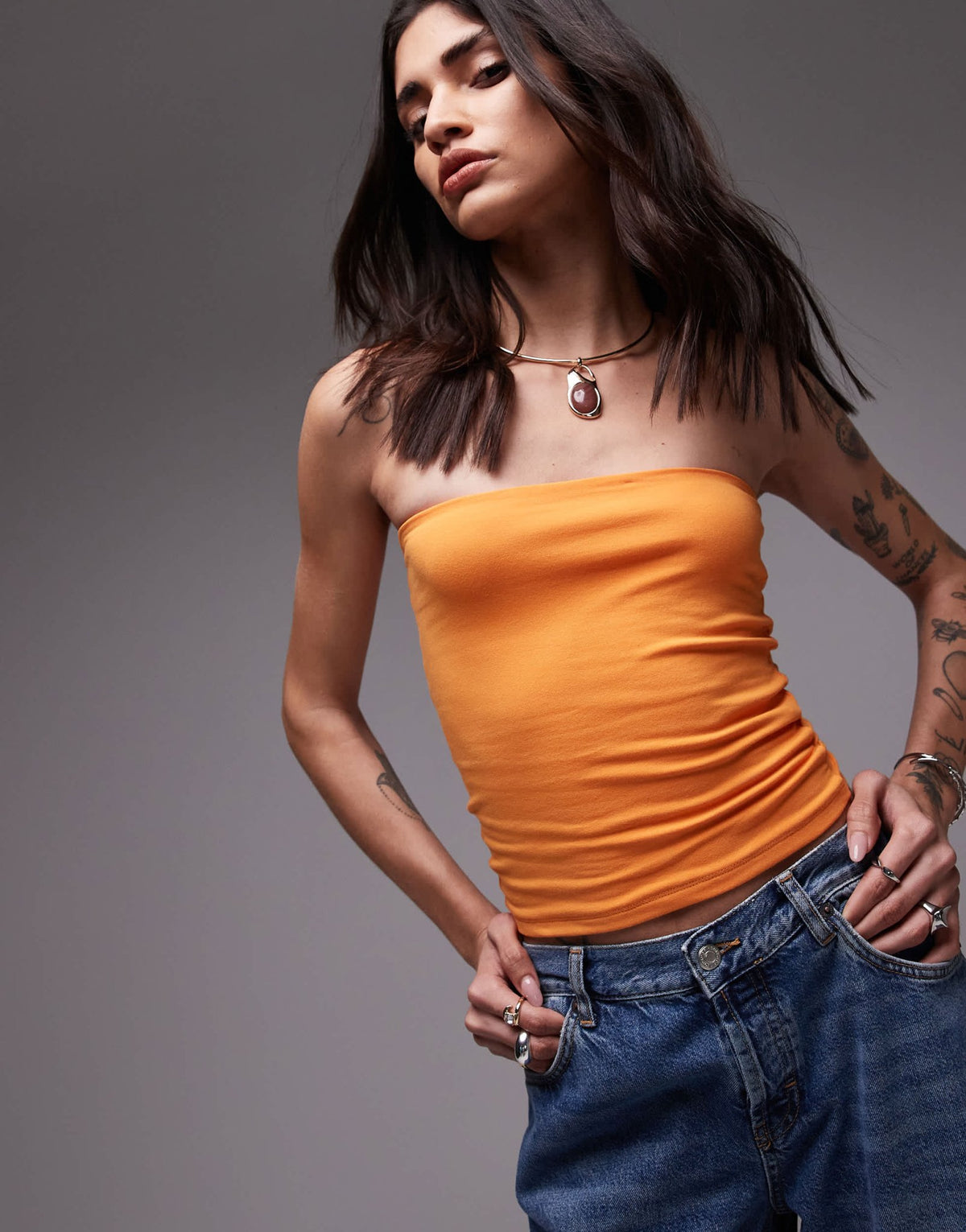 Topshop bandeau in orange - ASOS Sample Sale