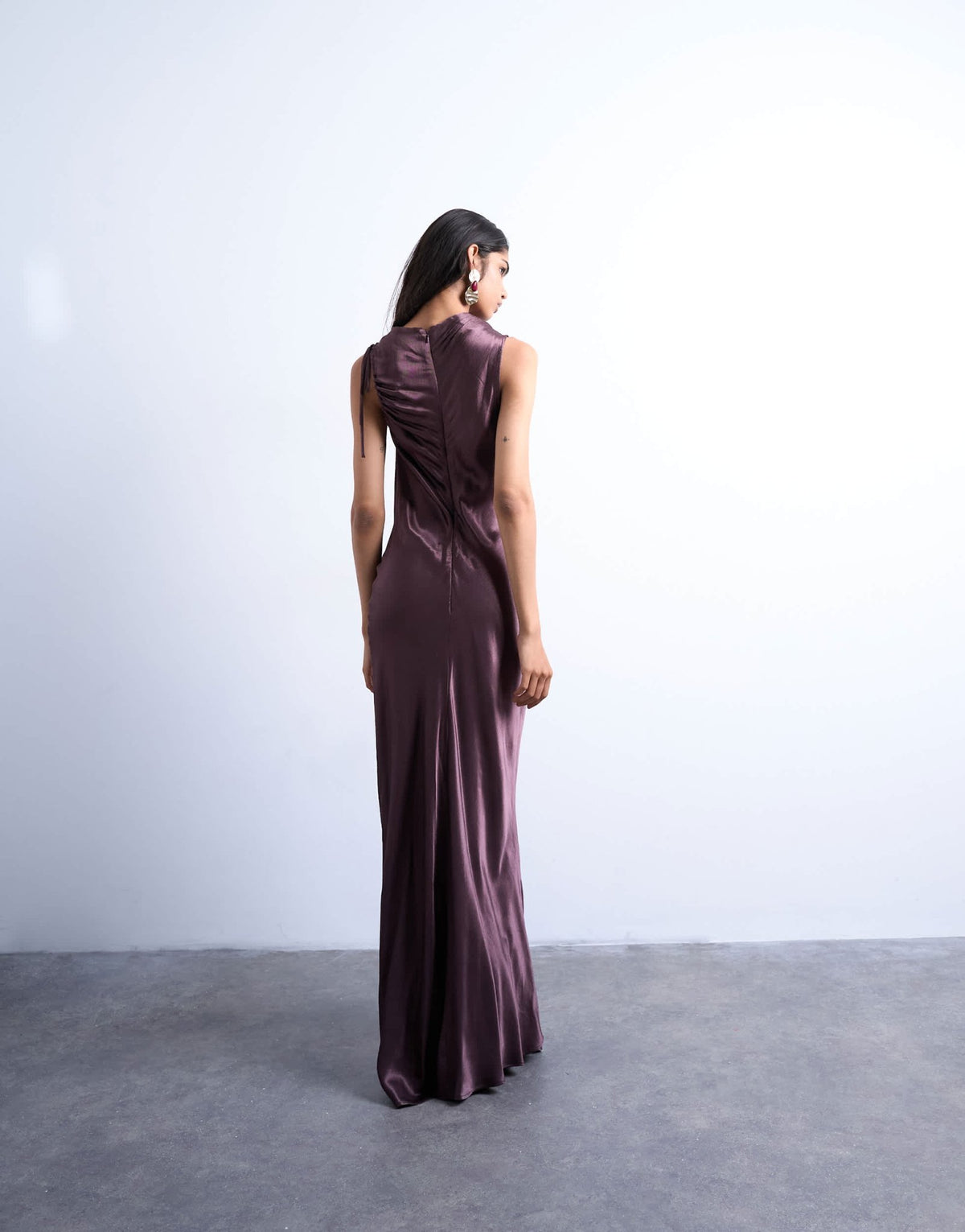Topshop bias ruched arm hole maxi occasion dress in deep burgundy - ASOS Sample Sale