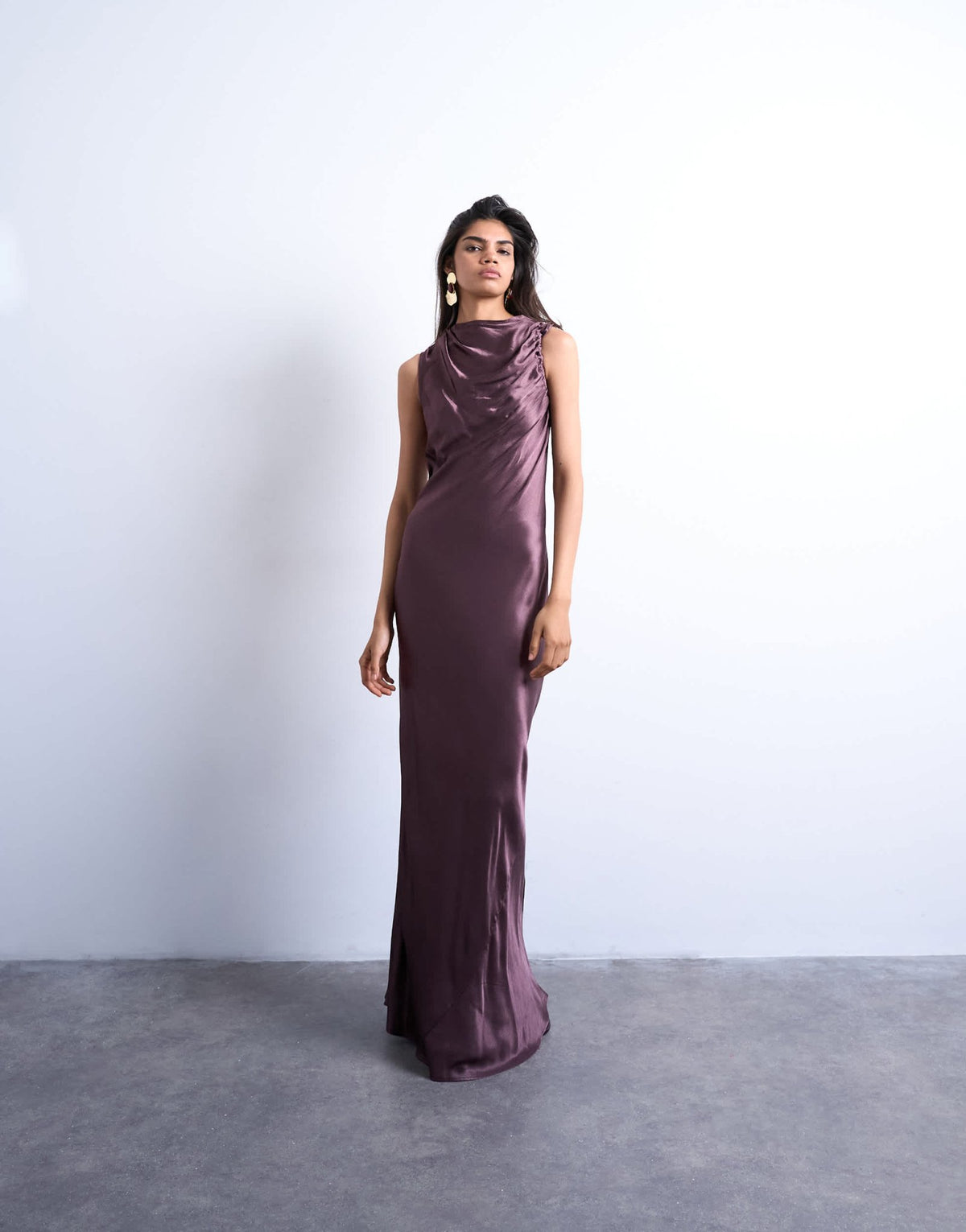 Topshop bias ruched arm hole maxi occasion dress in deep burgundy - ASOS Sample Sale