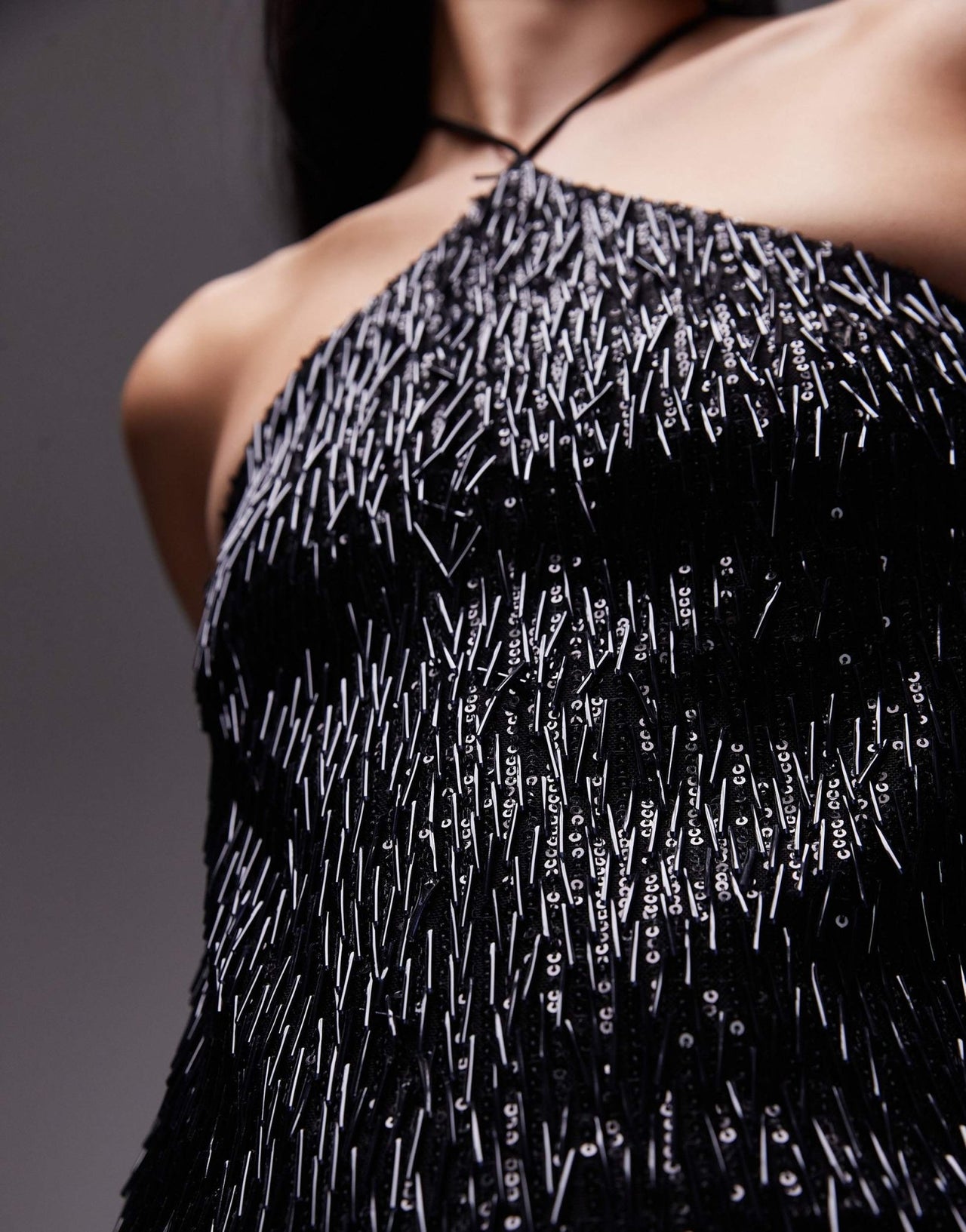Topshop black needle sequin halter mini dress - ASOS Sample Sale