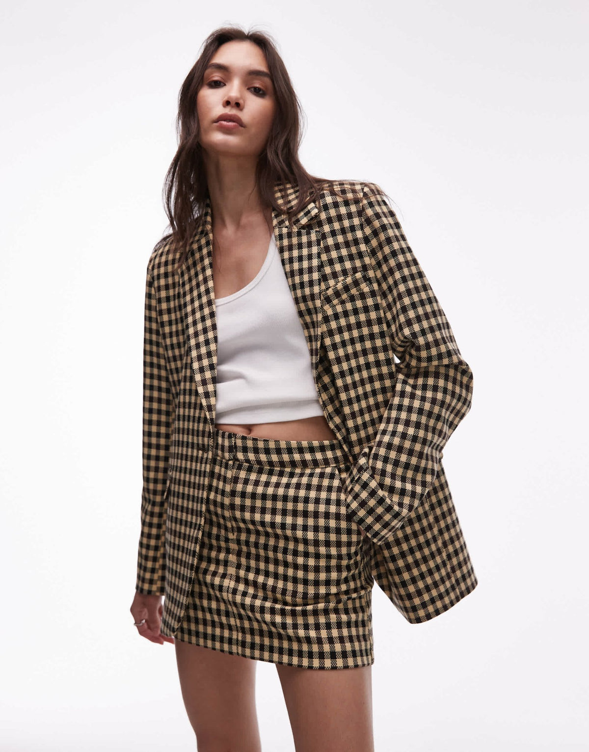 Topshop bold check pelmet skirt in buttermilk - ASOS Sample Sale