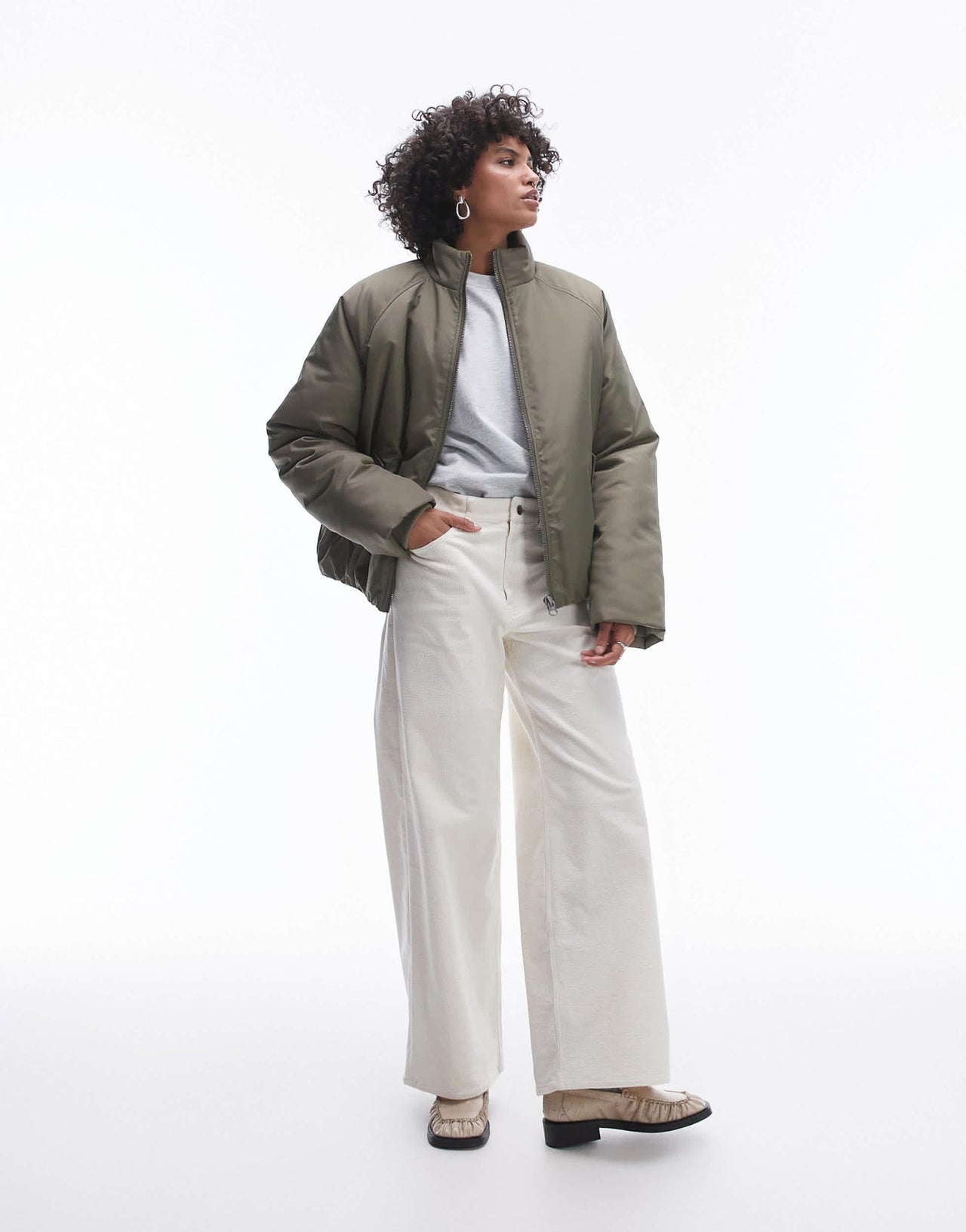 Topshop bomber puffer jacket in green - ASOS Sample Sale
