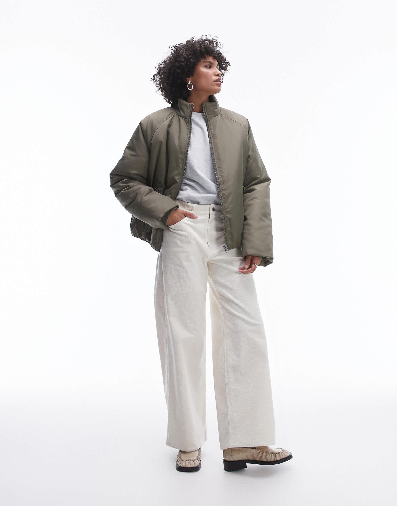Topshop bomber puffer jacket in green - ASOS Sample Sale