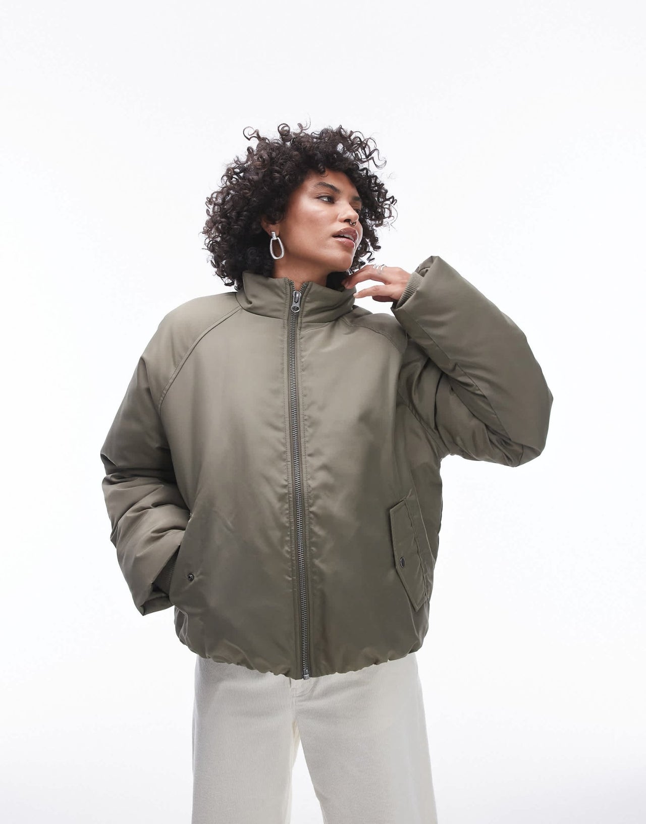 Topshop bomber puffer jacket in green - ASOS Sample Sale