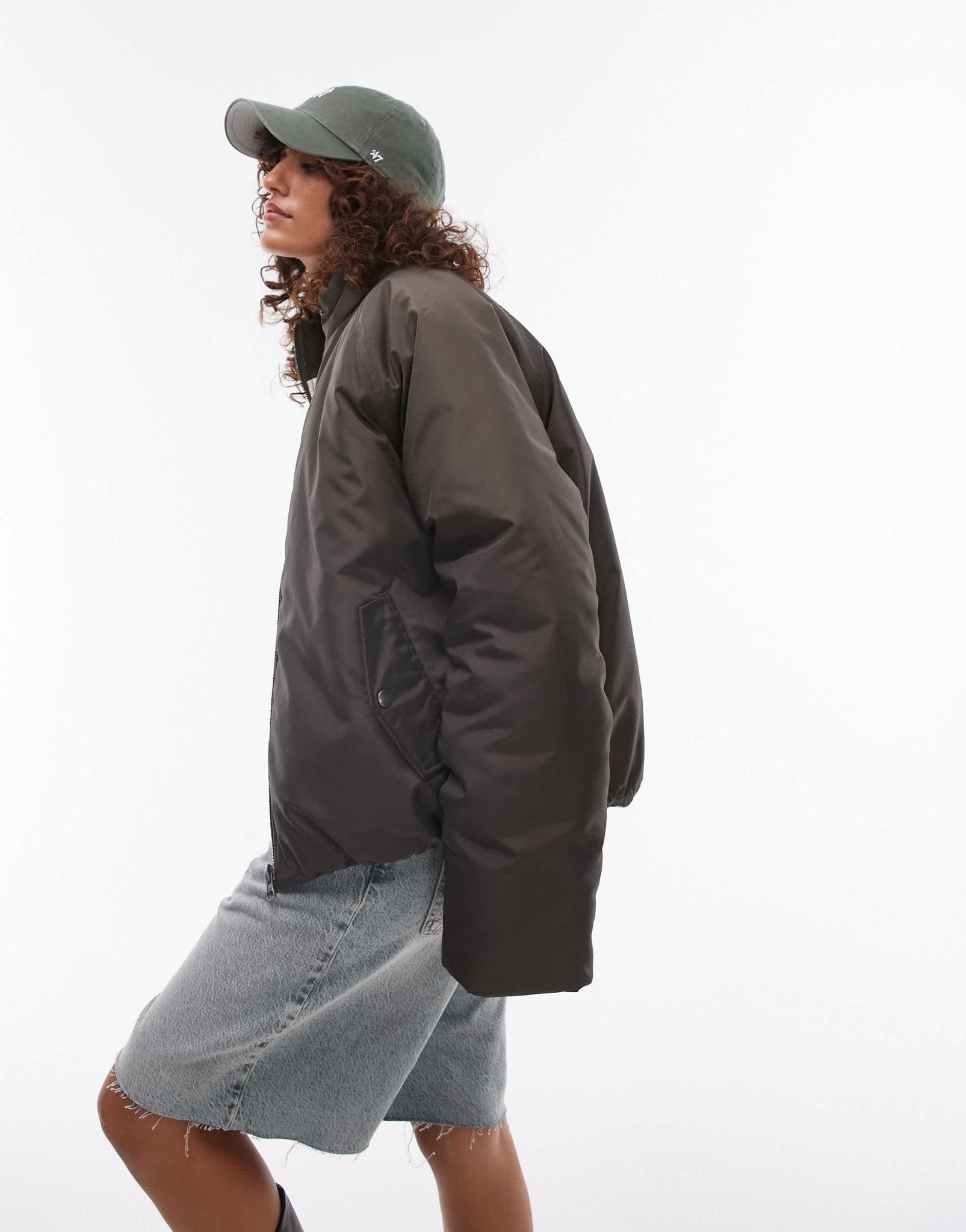 Topshop bomber puffer jacket in khaki - ASOS Sample Sale