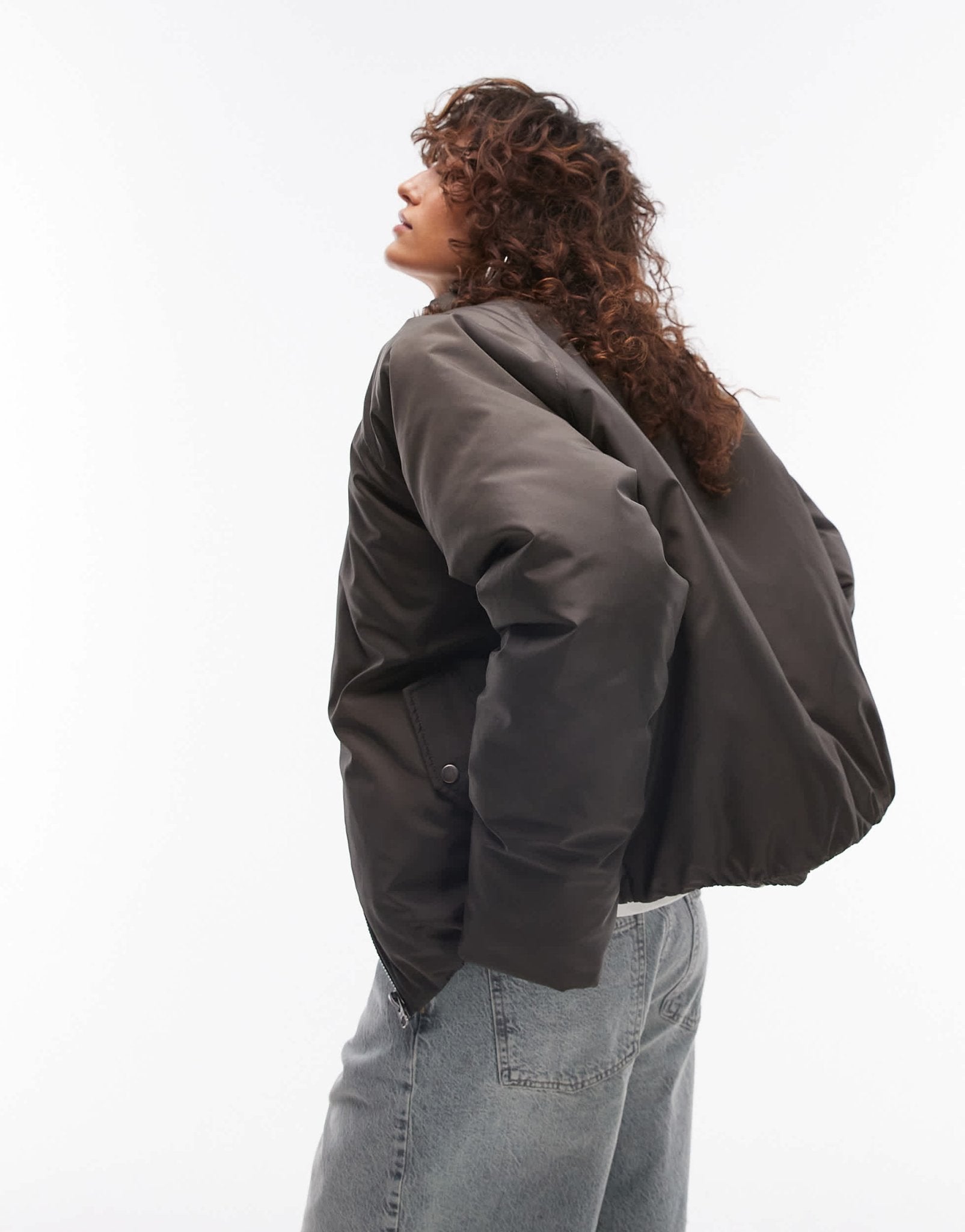 Topshop bomber puffer jacket in khaki - ASOS Sample Sale