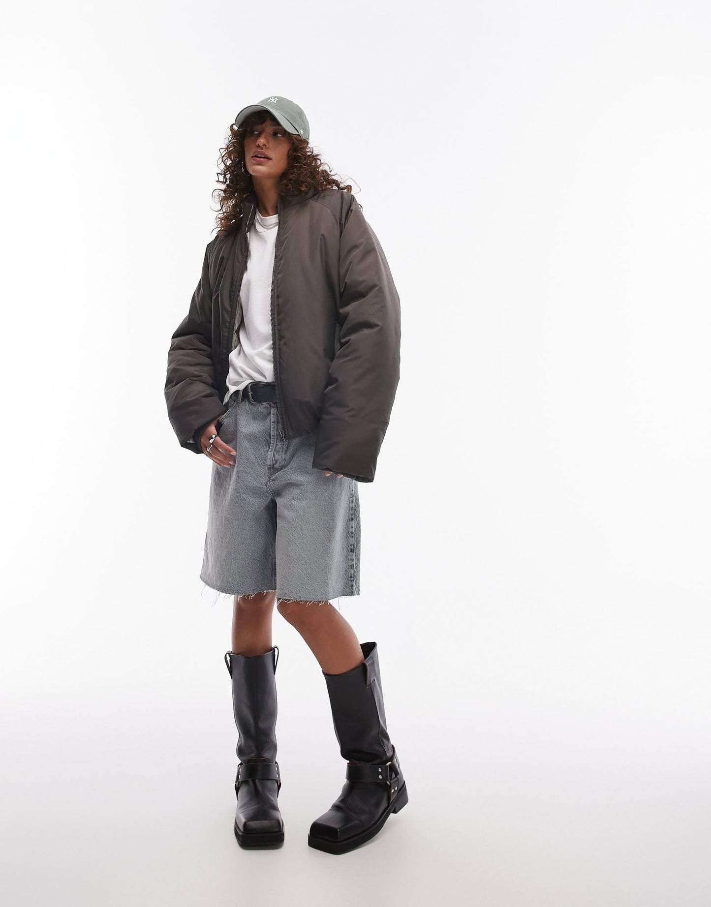 Topshop bomber puffer jacket in khaki - ASOS Sample Sale