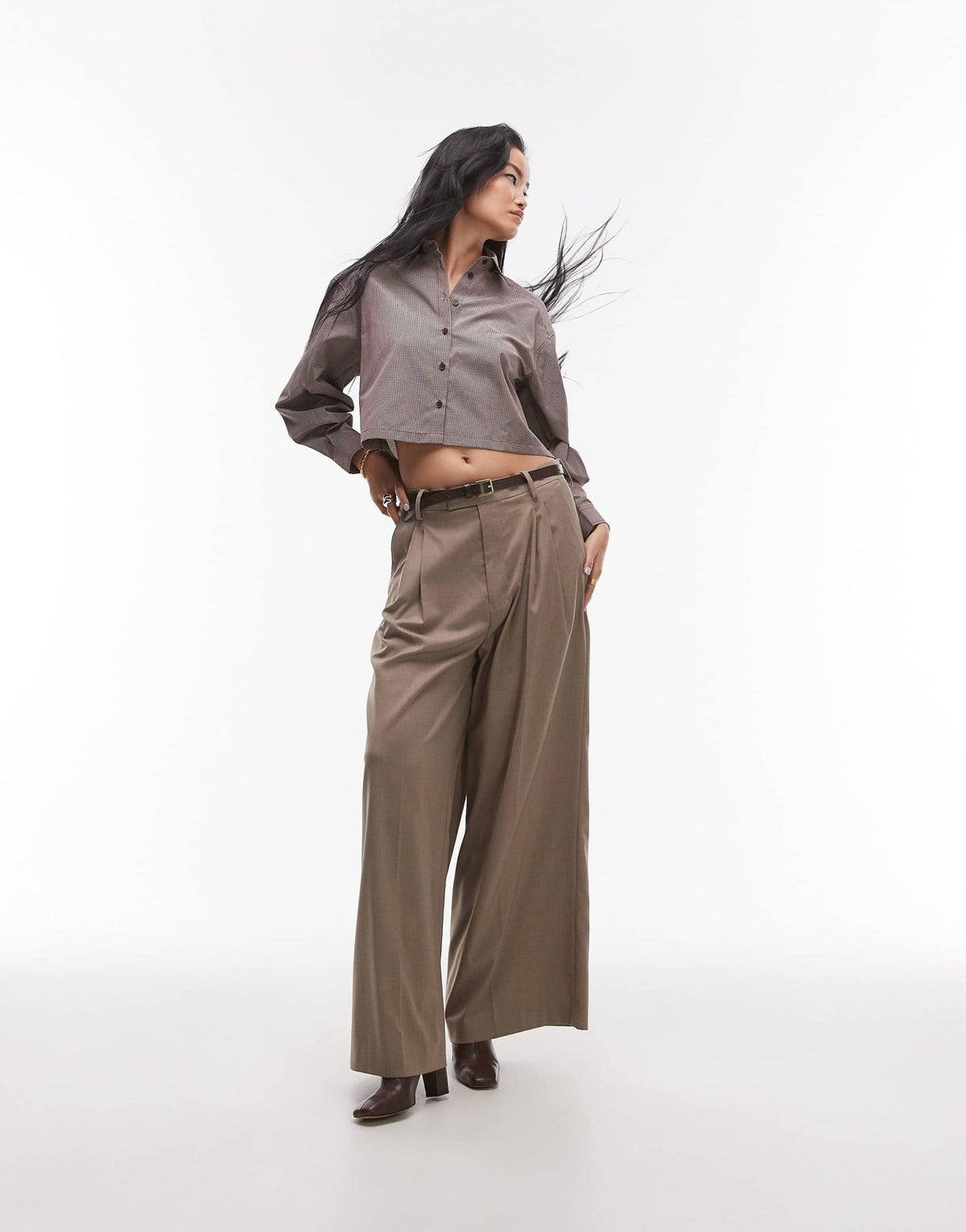 Topshop boxy shirt in brown check print - ASOS Sample Sale