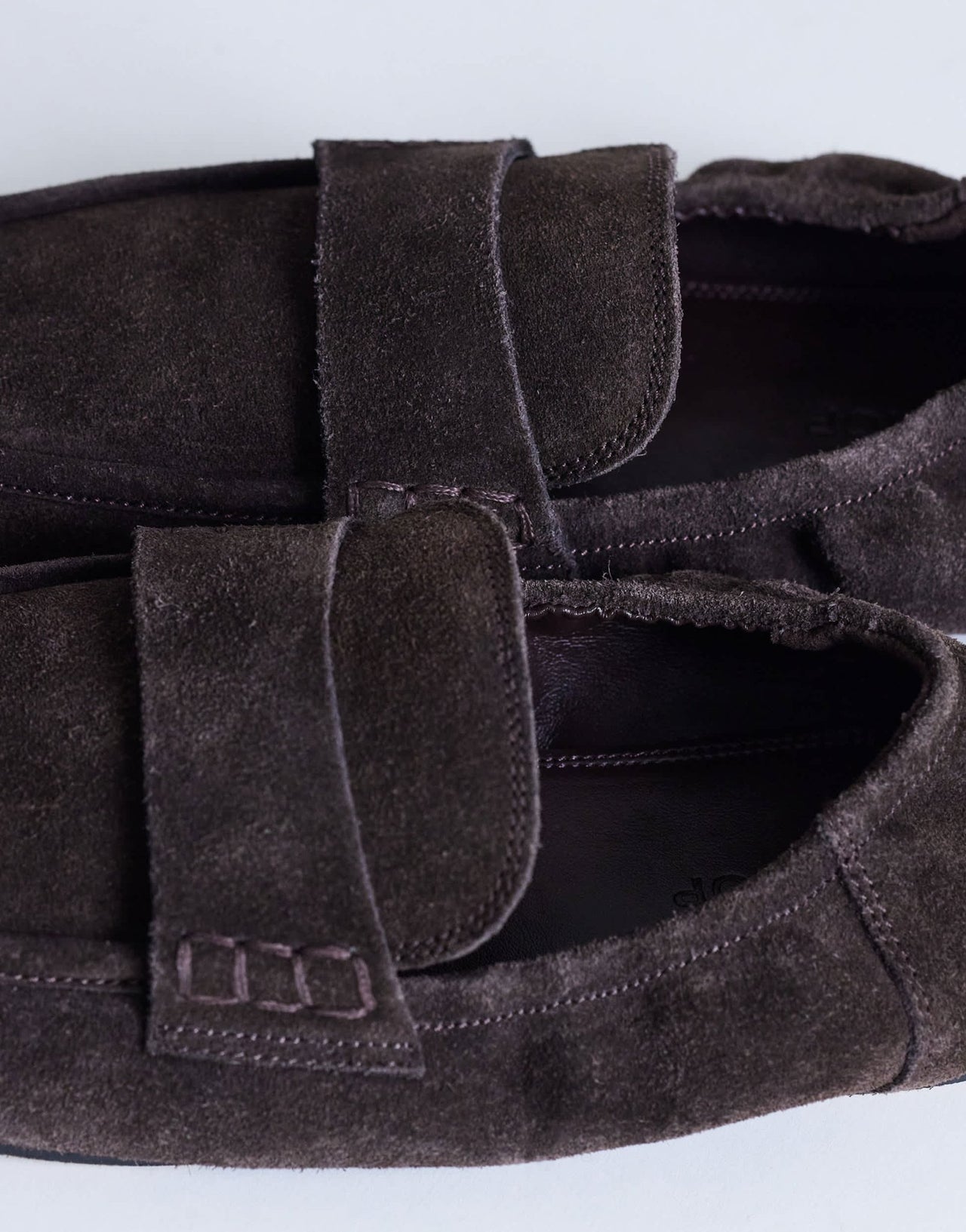 Topshop Brooks ruched back real suede leather loafer in chocolate - ASOS Sample Sale