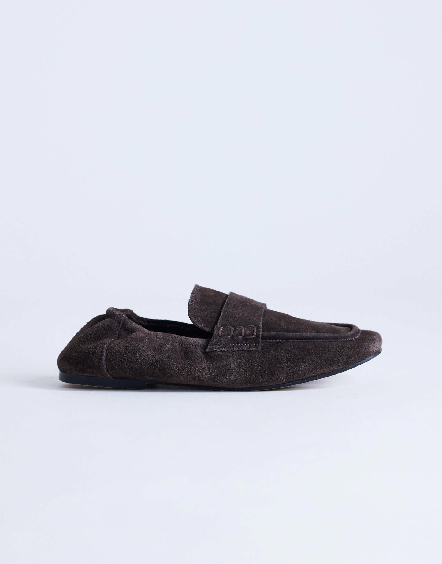 Topshop Brooks ruched back real suede leather loafer in chocolate - ASOS Sample Sale