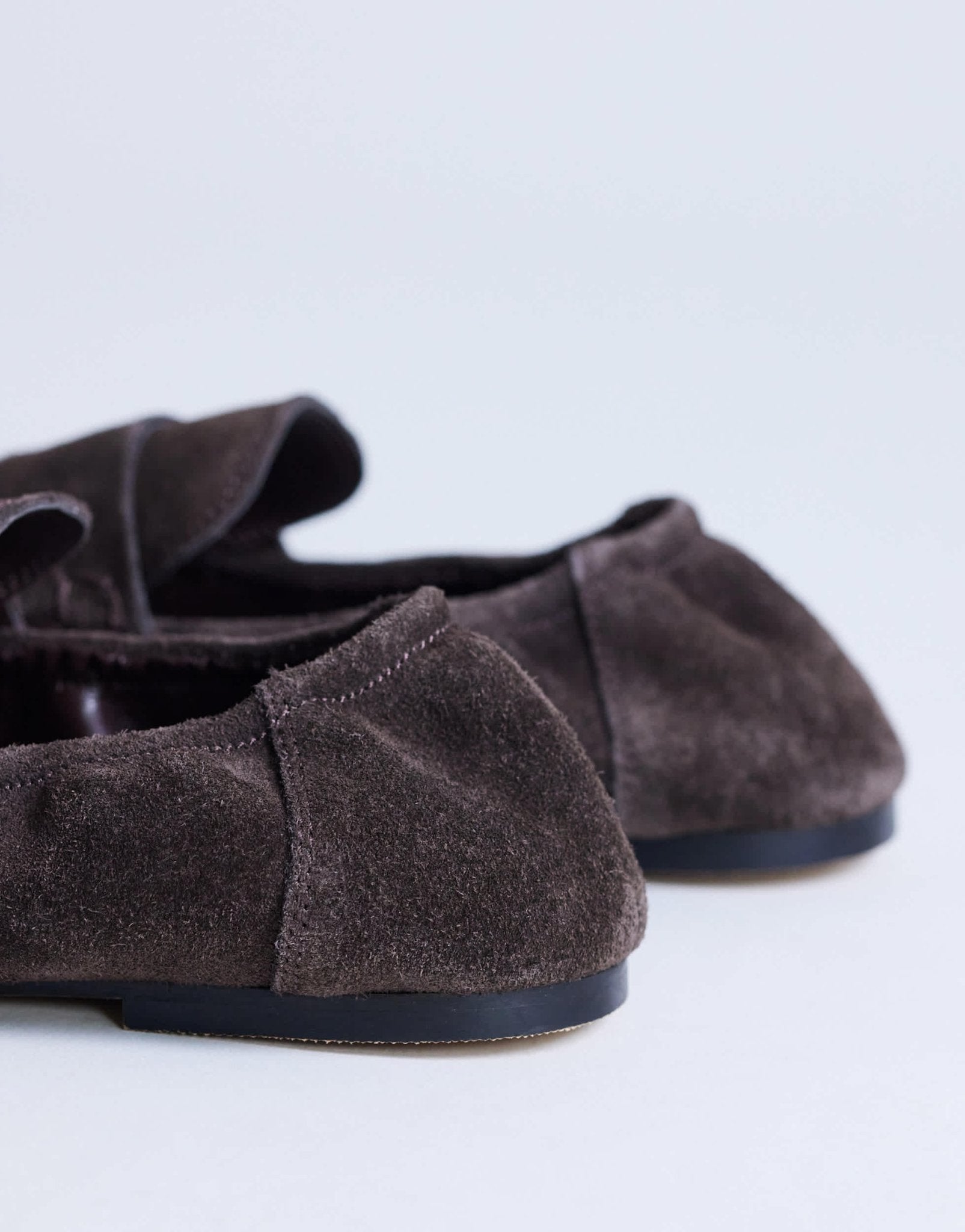 Topshop Brooks ruched back real suede leather loafer in chocolate - ASOS Sample Sale