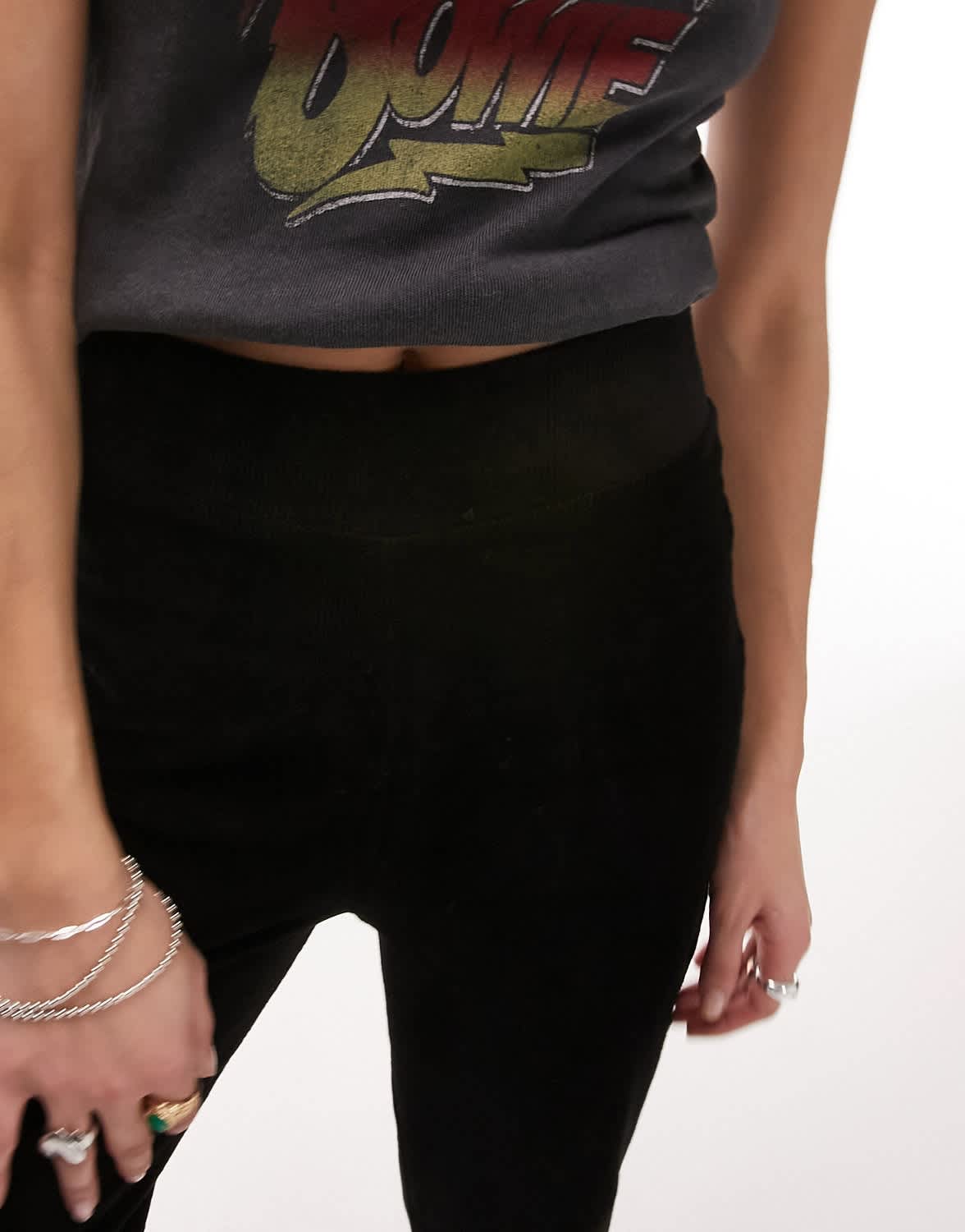 Topshop brushed rib straight leg trouser in black - ASOS Sample Sale